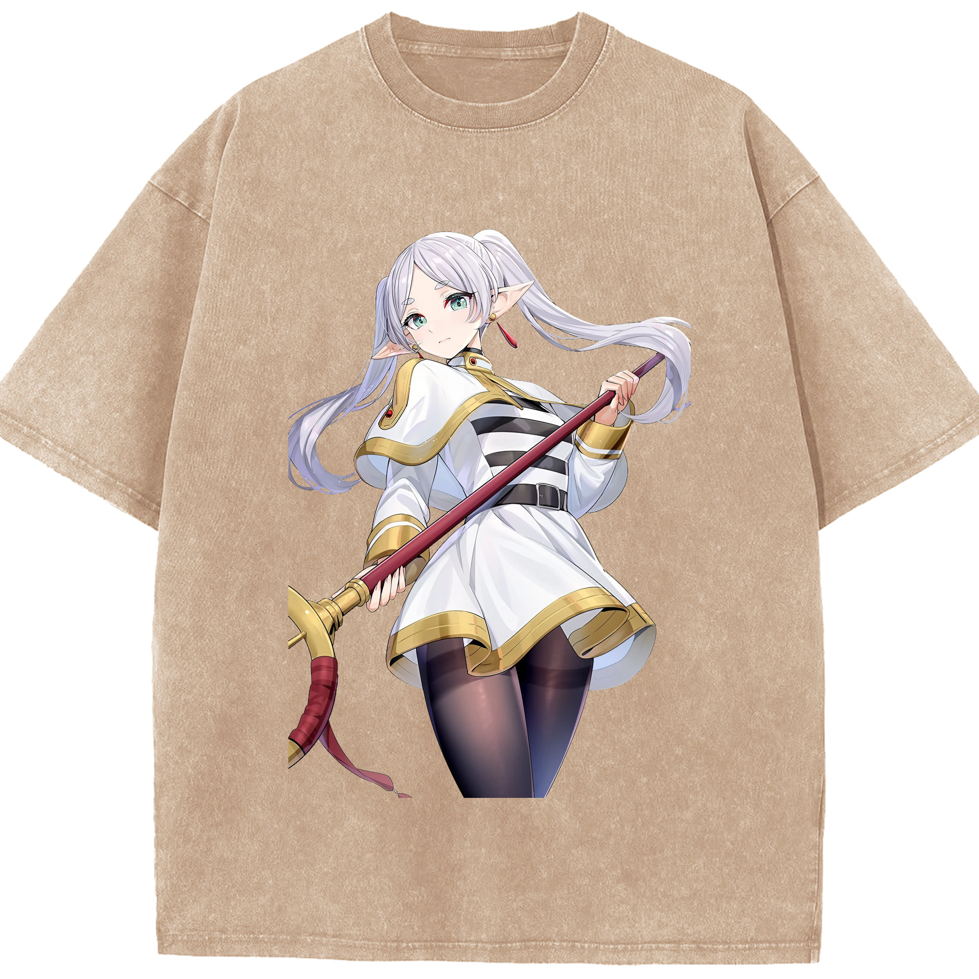 （画像用） 葬送のフリーレン Frieren 綿100% ヴィンテージ風 半袖Tシャツ（フロントプリント）