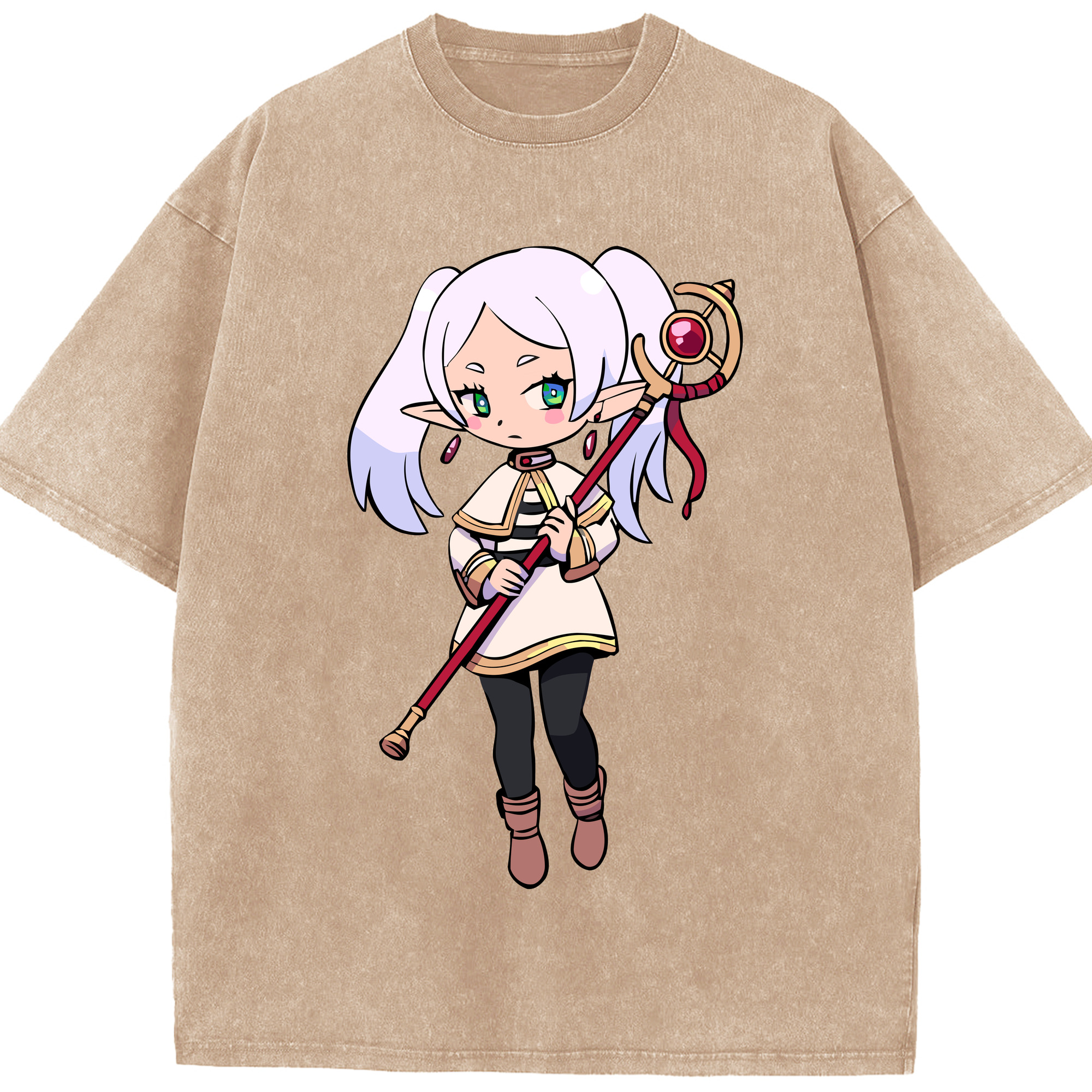 （画像用） 葬送のフリーレン Frieren 綿100% ヴィンテージ風 半袖Tシャツ（フロントプリント）