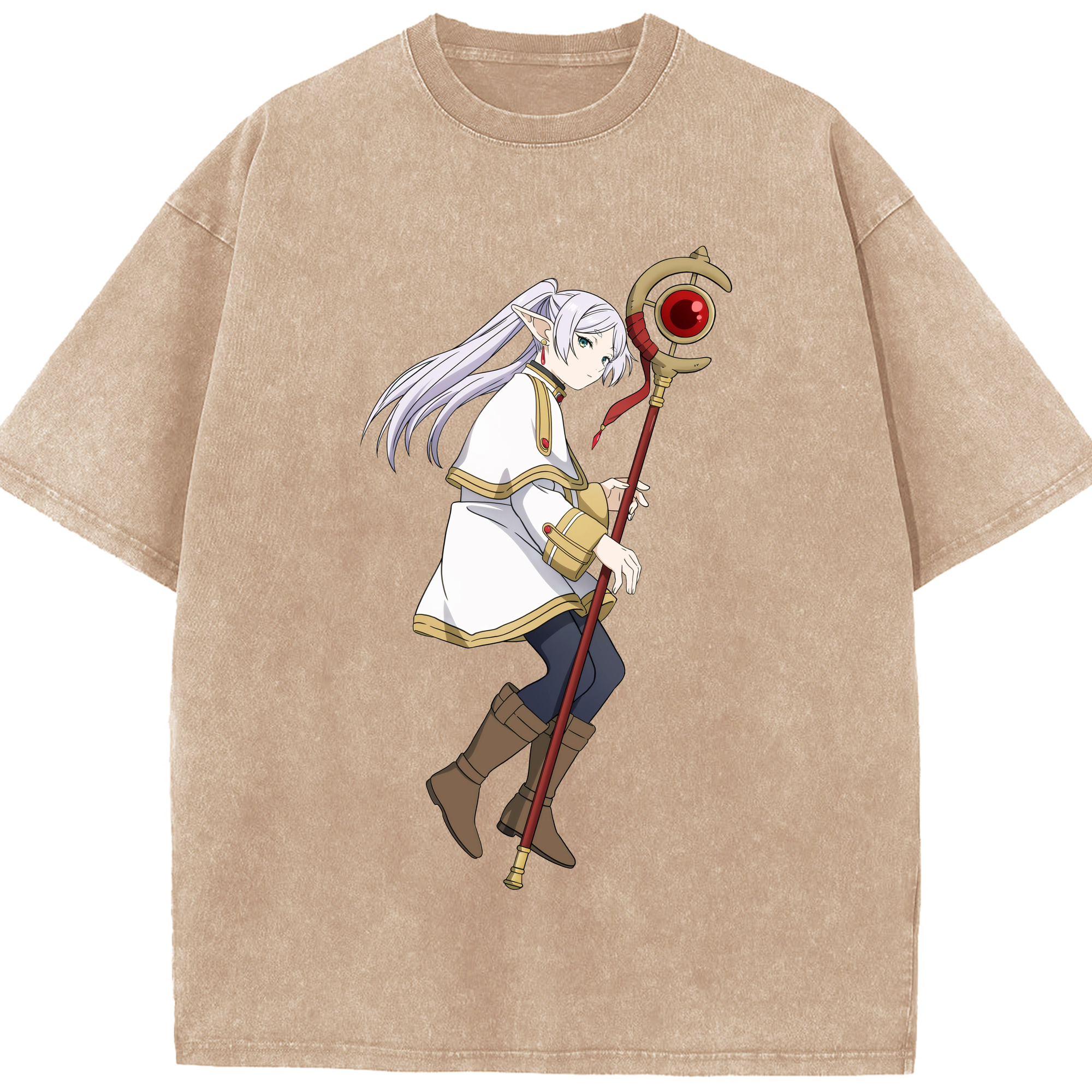 （画像用） 葬送のフリーレン Frieren 綿100% ヴィンテージ風 半袖Tシャツ（フロントプリント）