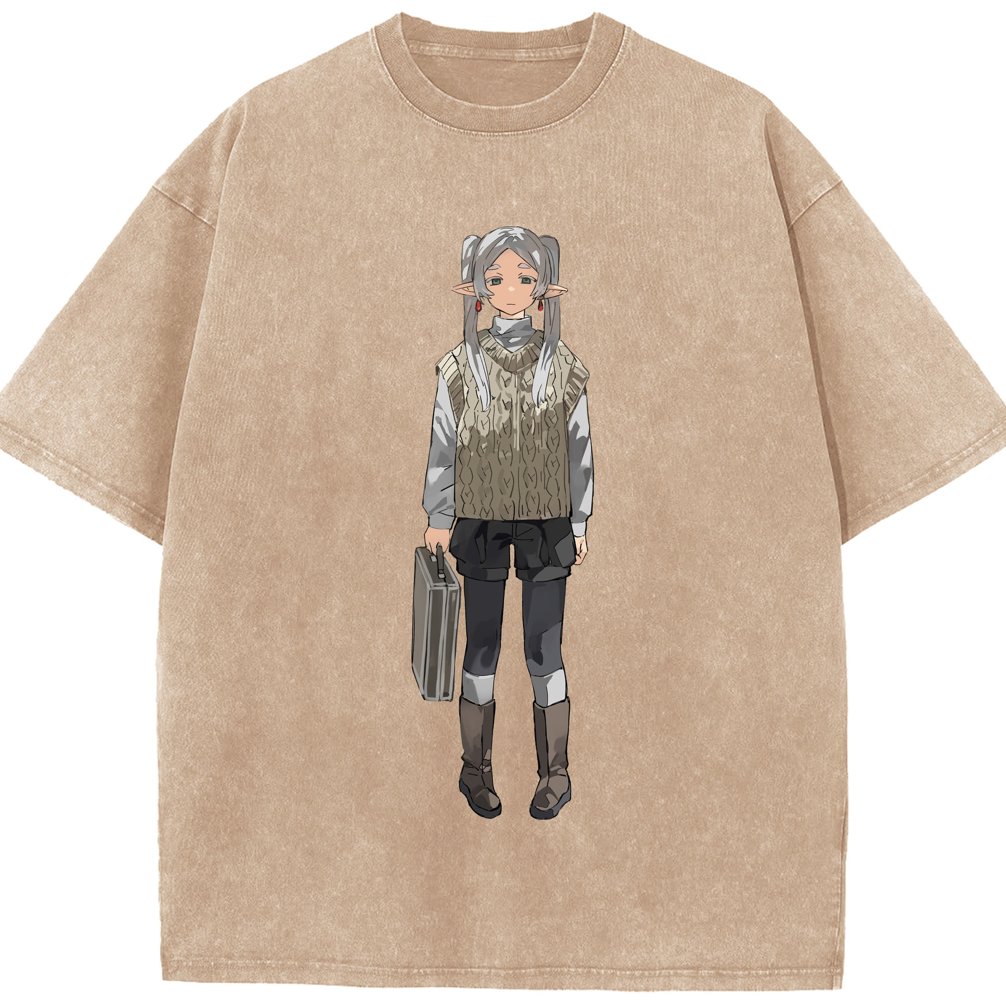 （画像用） 葬送のフリーレン Frieren 綿100% ヴィンテージ風 半袖Tシャツ（フロントプリント）
