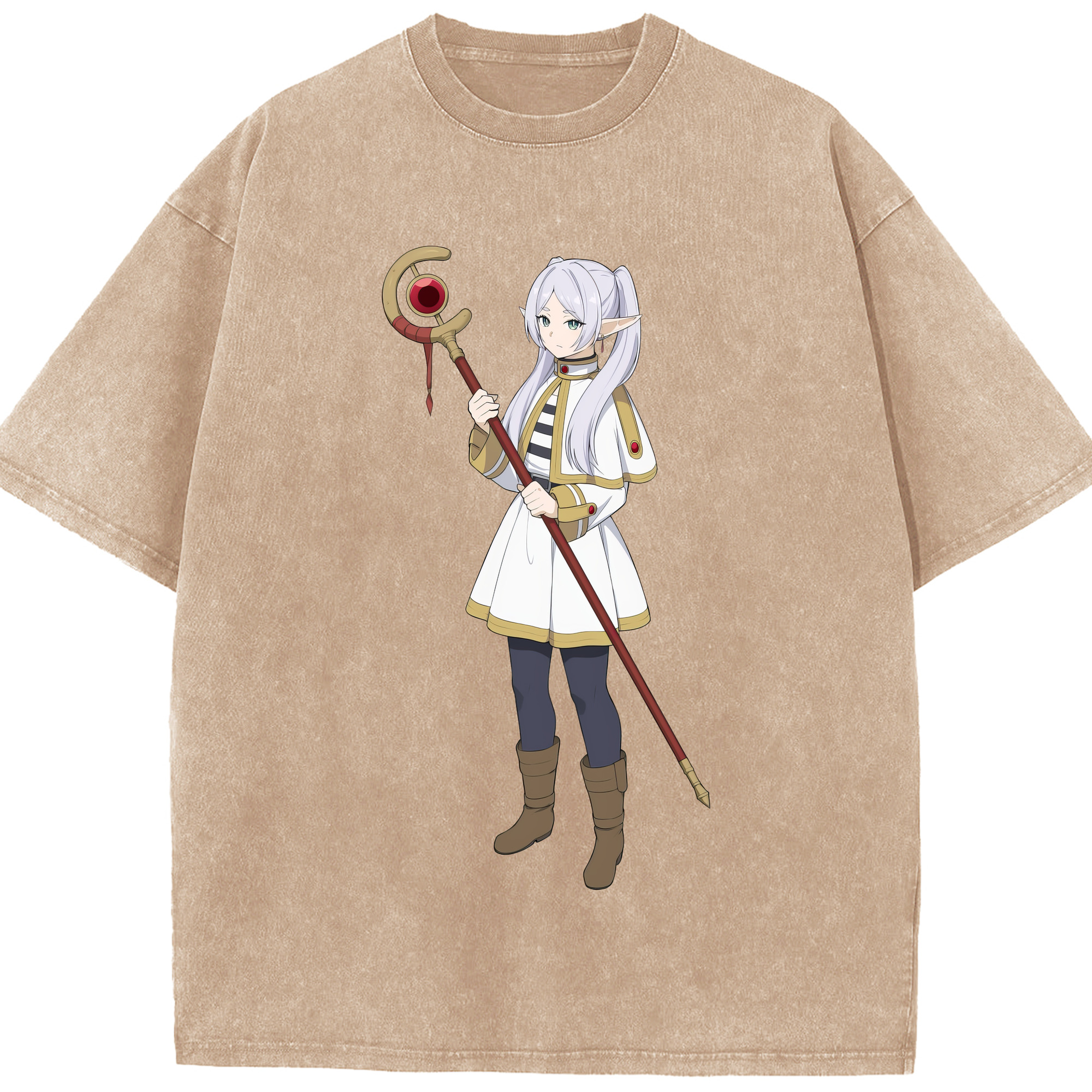 （画像用） 葬送のフリーレン Frieren 綿100% ヴィンテージ風 半袖Tシャツ（フロントプリント）