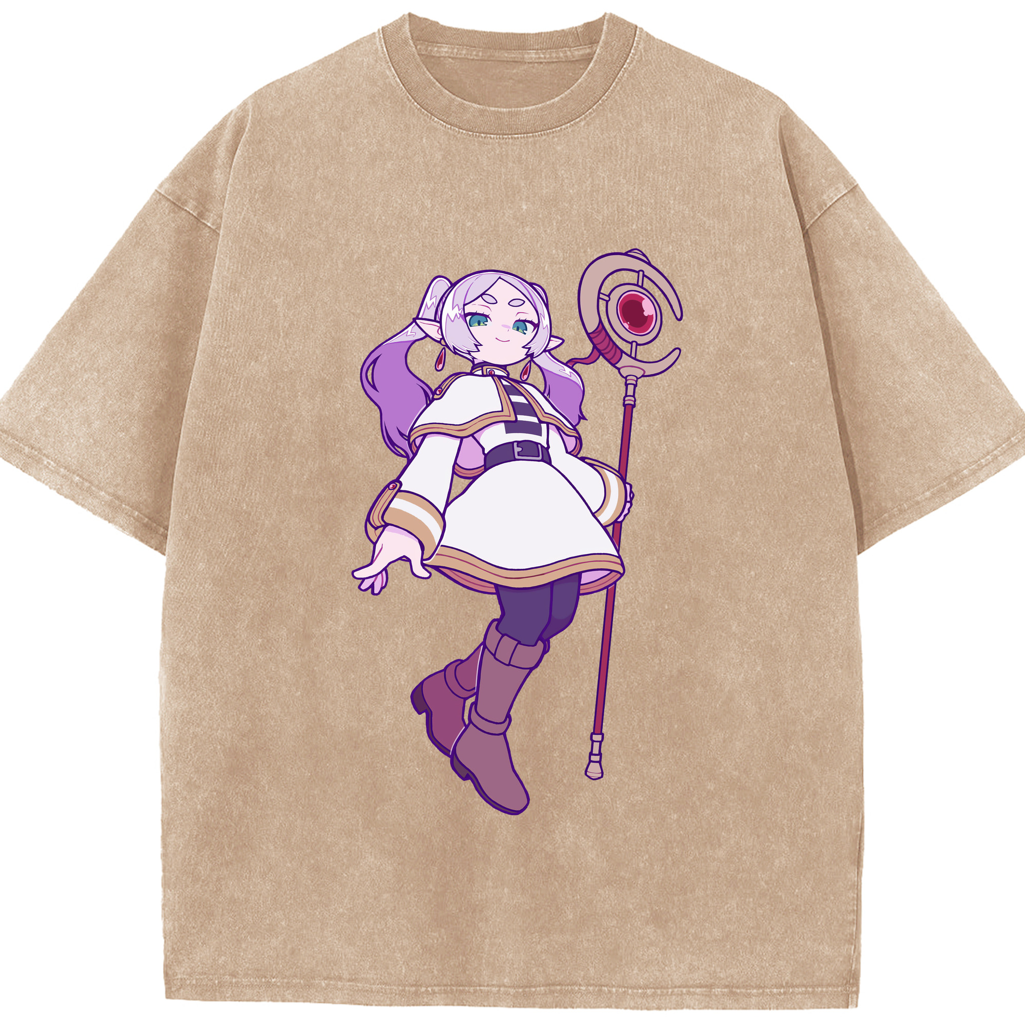 （画像用） 葬送のフリーレン Frieren 綿100% ヴィンテージ風 半袖Tシャツ（フロントプリント）