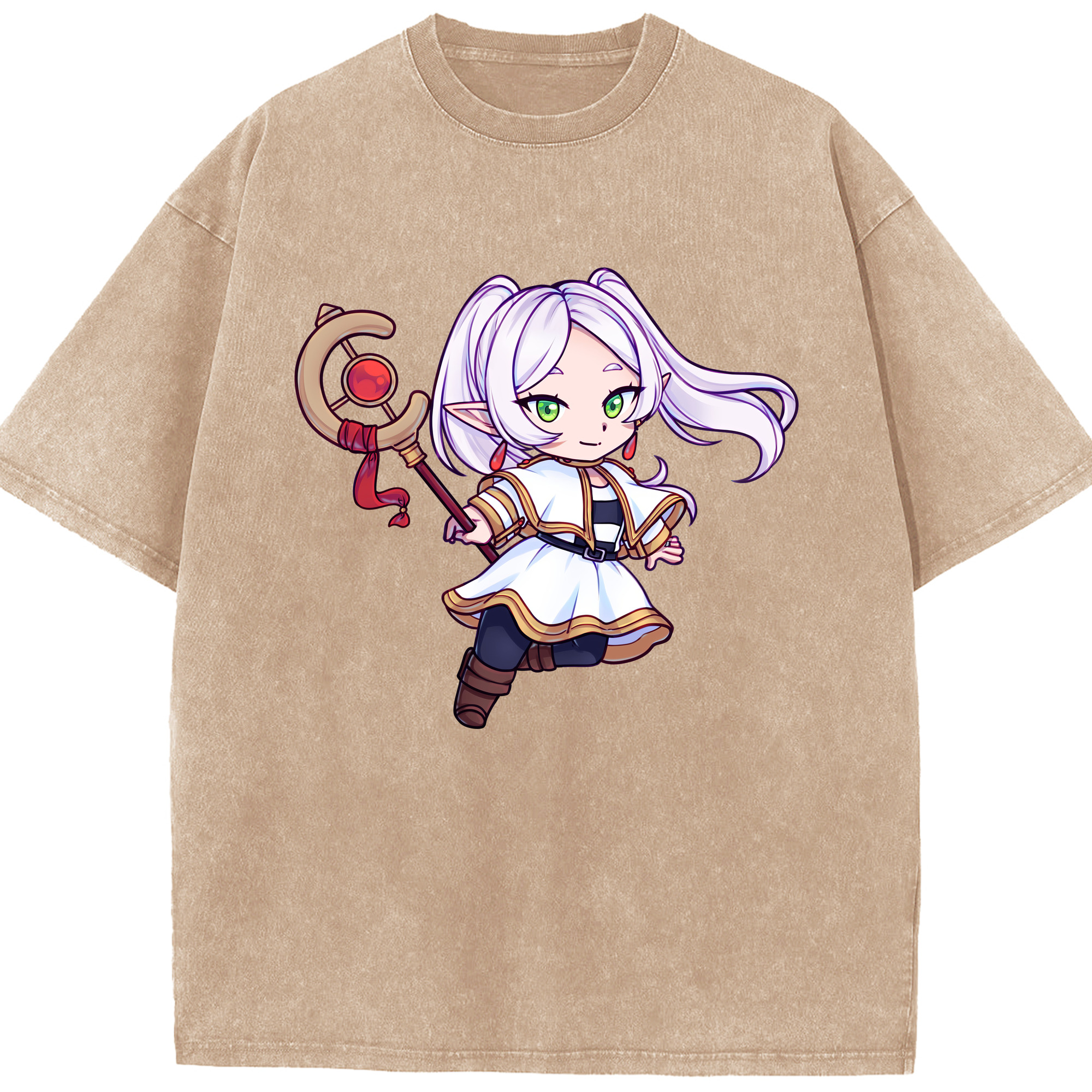 （画像用） 葬送のフリーレン Frieren 綿100% ヴィンテージ風 半袖Tシャツ（フロントプリント）