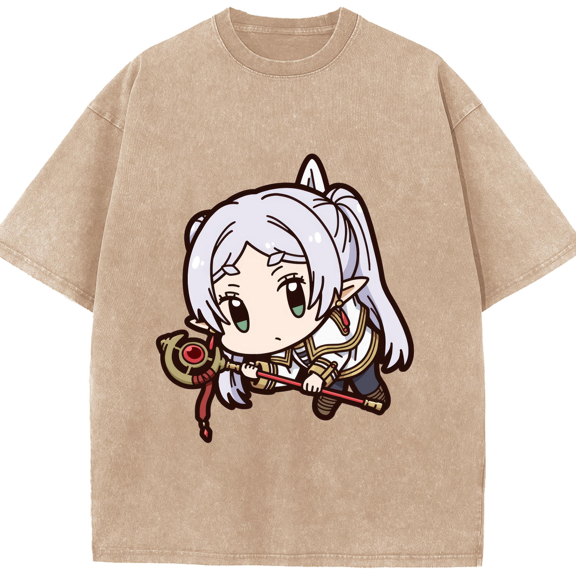 （画像用） 葬送のフリーレン Frieren 綿100% ヴィンテージ風 半袖Tシャツ（フロントプリント）