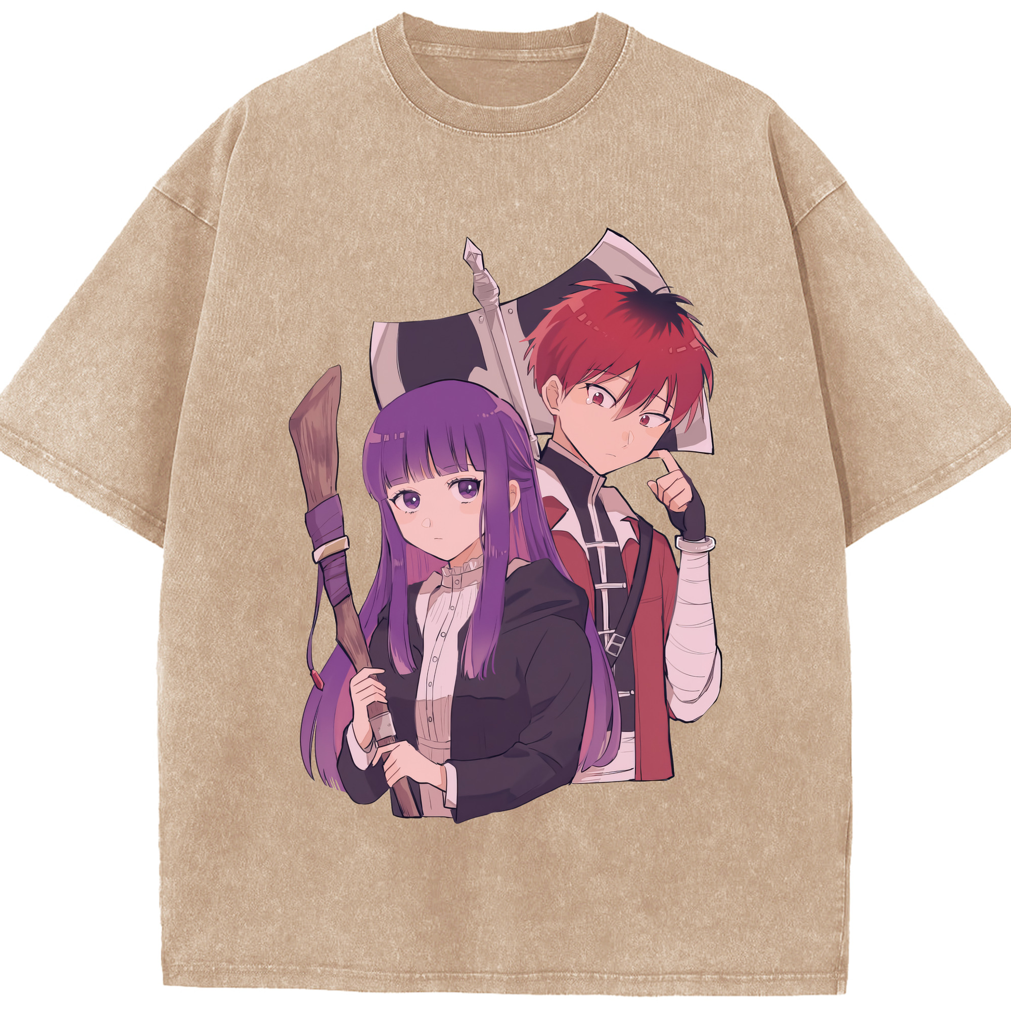 （画像用） 葬送のフリーレン Frieren 綿100% ヴィンテージ風 半袖Tシャツ（フロントプリント）