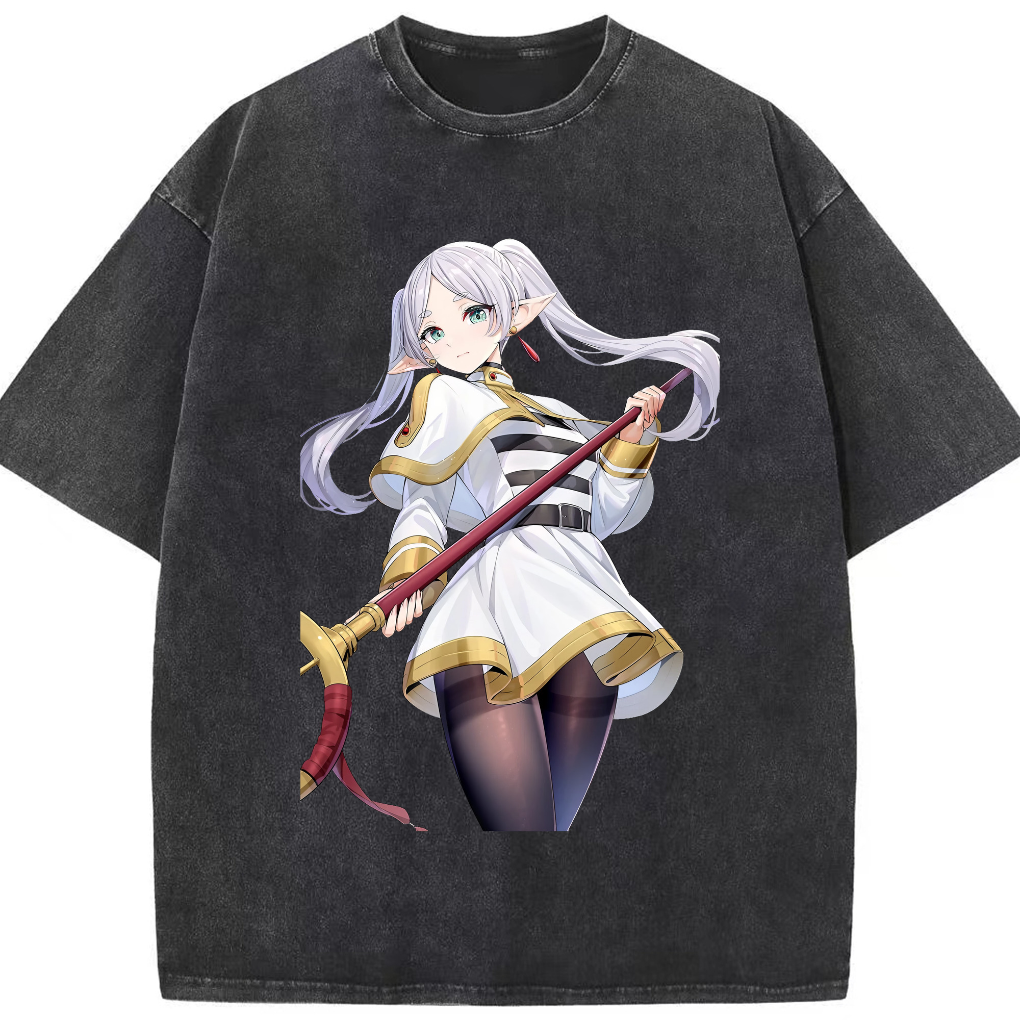 （画像用） 葬送のフリーレン Frieren 綿100% ヴィンテージ風 半袖Tシャツ（フロントプリント）