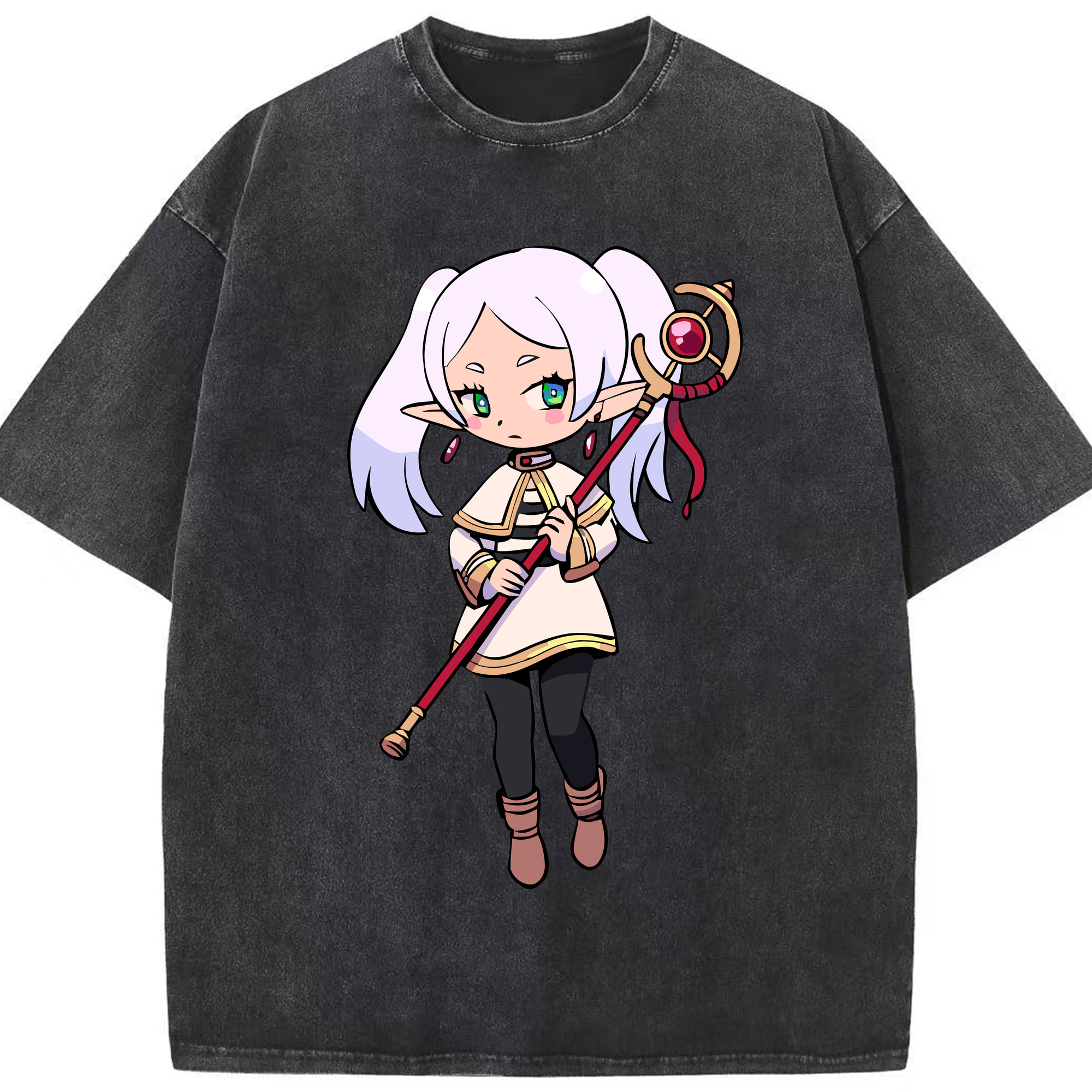 （画像用） 葬送のフリーレン Frieren 綿100% ヴィンテージ風 半袖Tシャツ（フロントプリント）