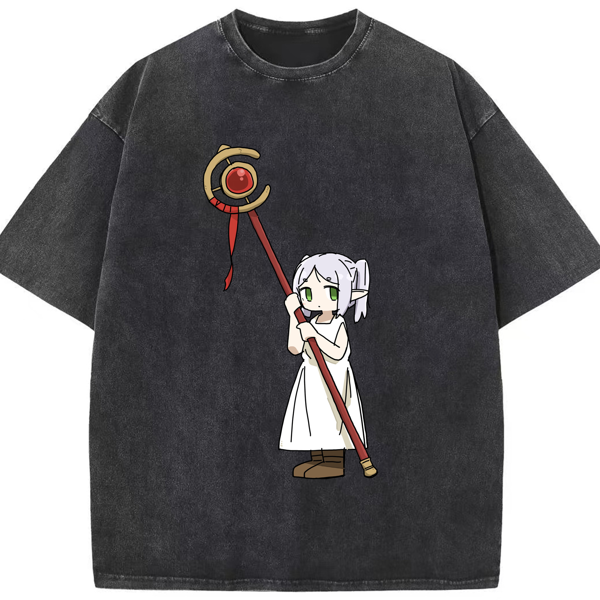 （画像用） 葬送のフリーレン Frieren 綿100% ヴィンテージ風 半袖Tシャツ（フロントプリント）