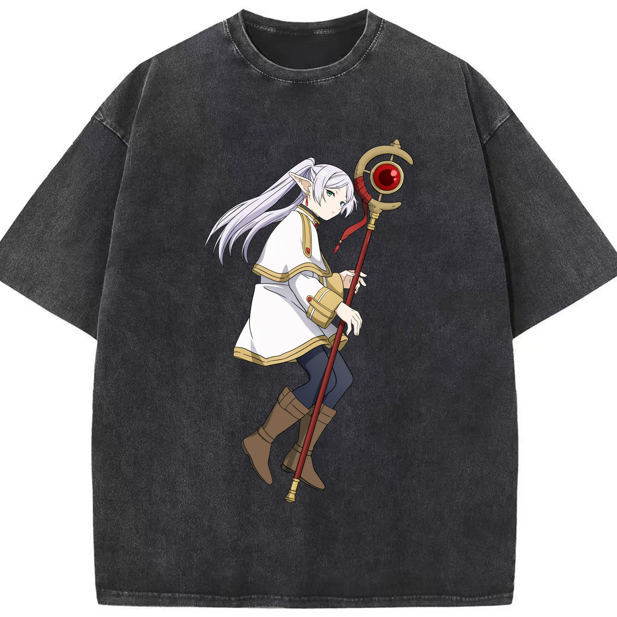 （画像用） 葬送のフリーレン Frieren 綿100% ヴィンテージ風 半袖Tシャツ（フロントプリント）