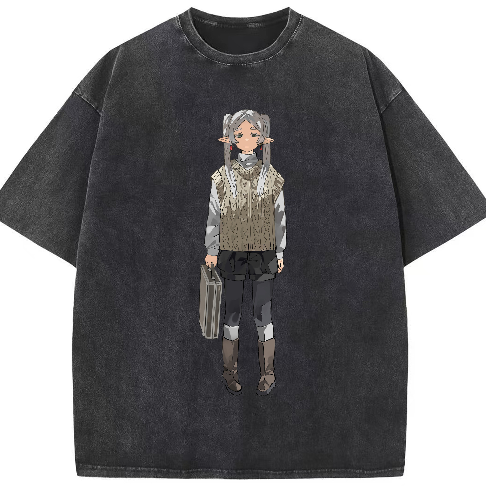 （画像用） 葬送のフリーレン Frieren 綿100% ヴィンテージ風 半袖Tシャツ（フロントプリント）