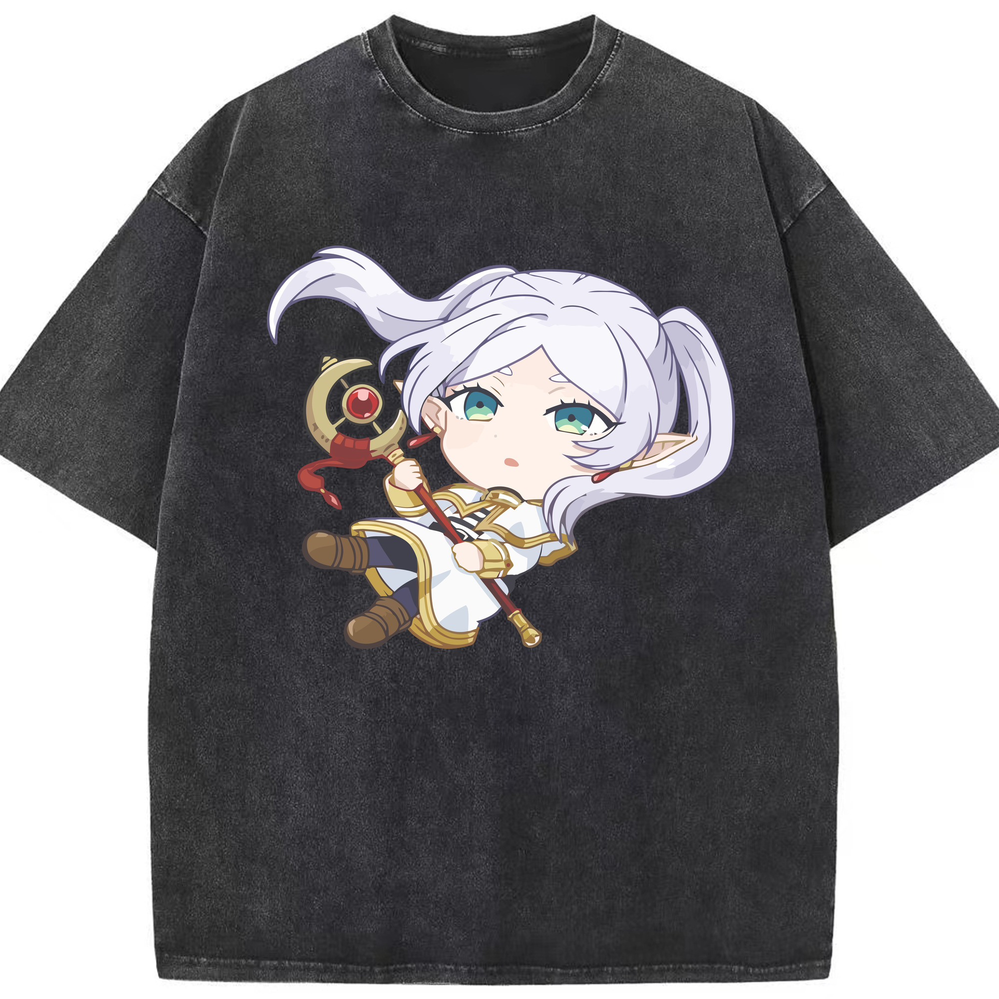 （画像用） 葬送のフリーレン Frieren 綿100% ヴィンテージ風 半袖Tシャツ（フロントプリント）