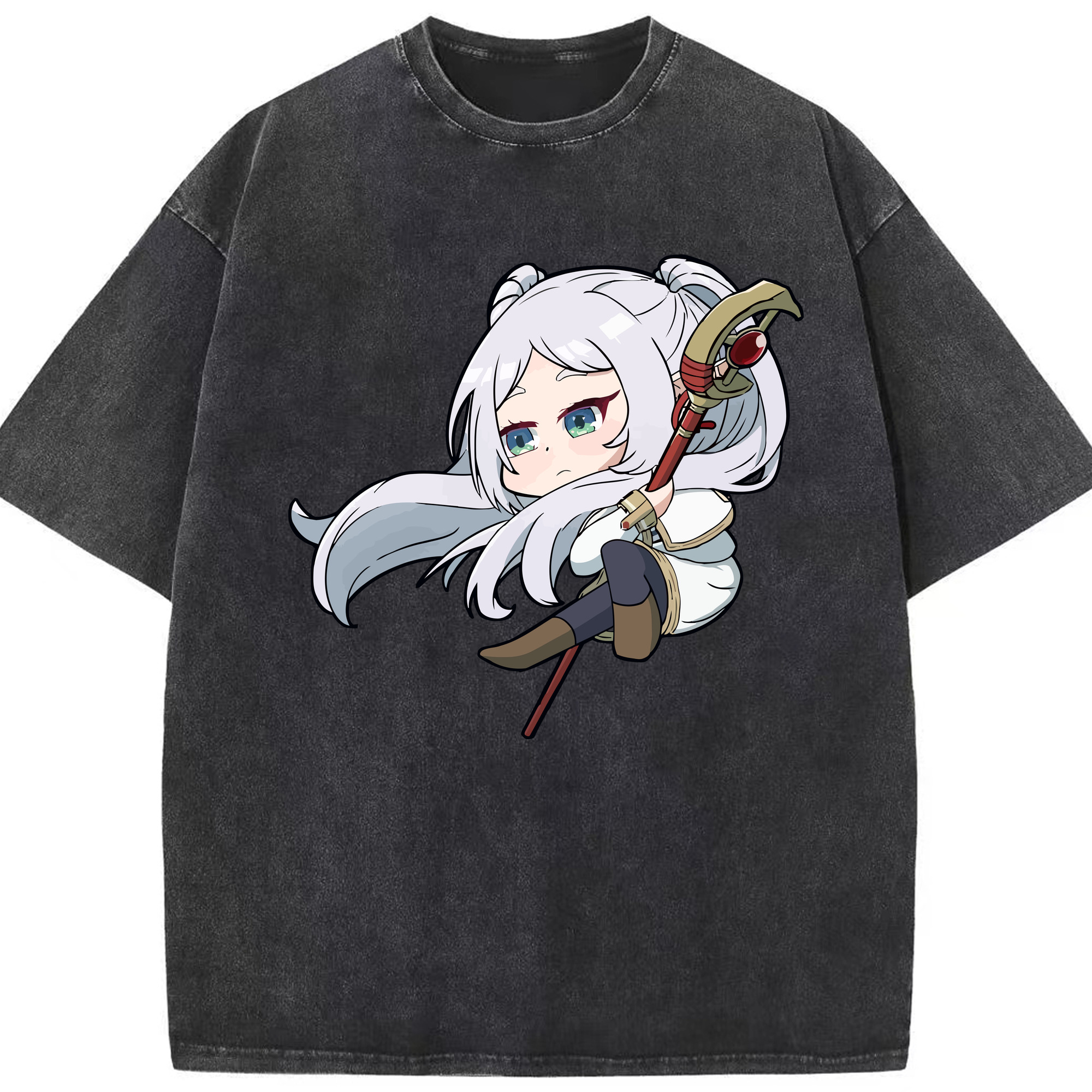 （画像用） 葬送のフリーレン Frieren 綿100% ヴィンテージ風 半袖Tシャツ（フロントプリント）