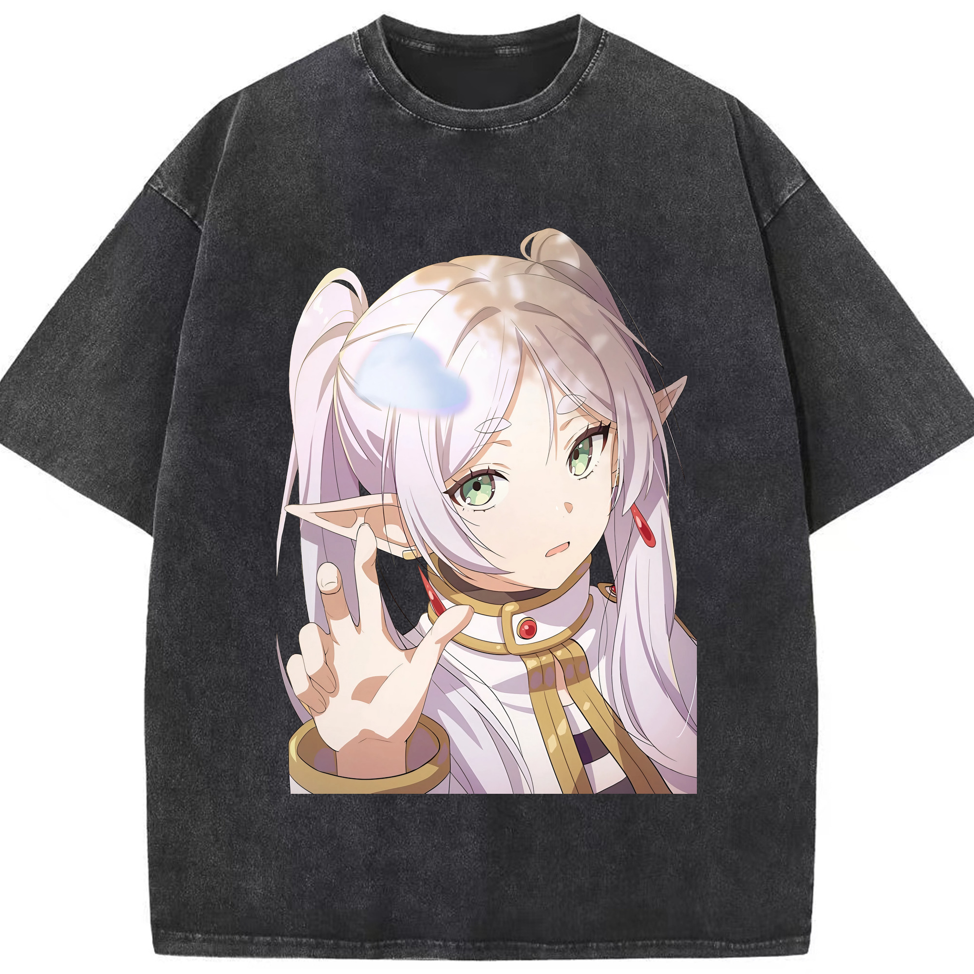 （画像用） 葬送のフリーレン Frieren 綿100% ヴィンテージ風 半袖Tシャツ（フロントプリント）