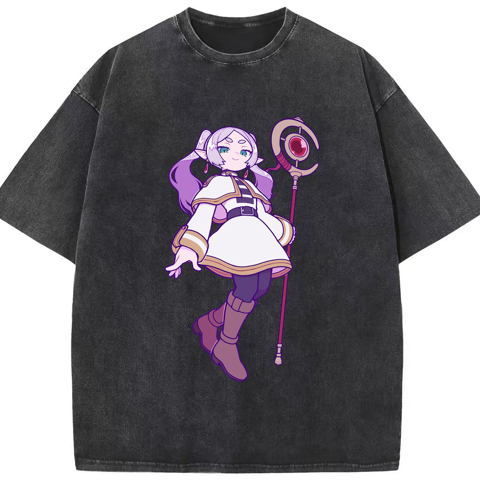 （画像用） 葬送のフリーレン Frieren 綿100% ヴィンテージ風 半袖Tシャツ（フロントプリント）