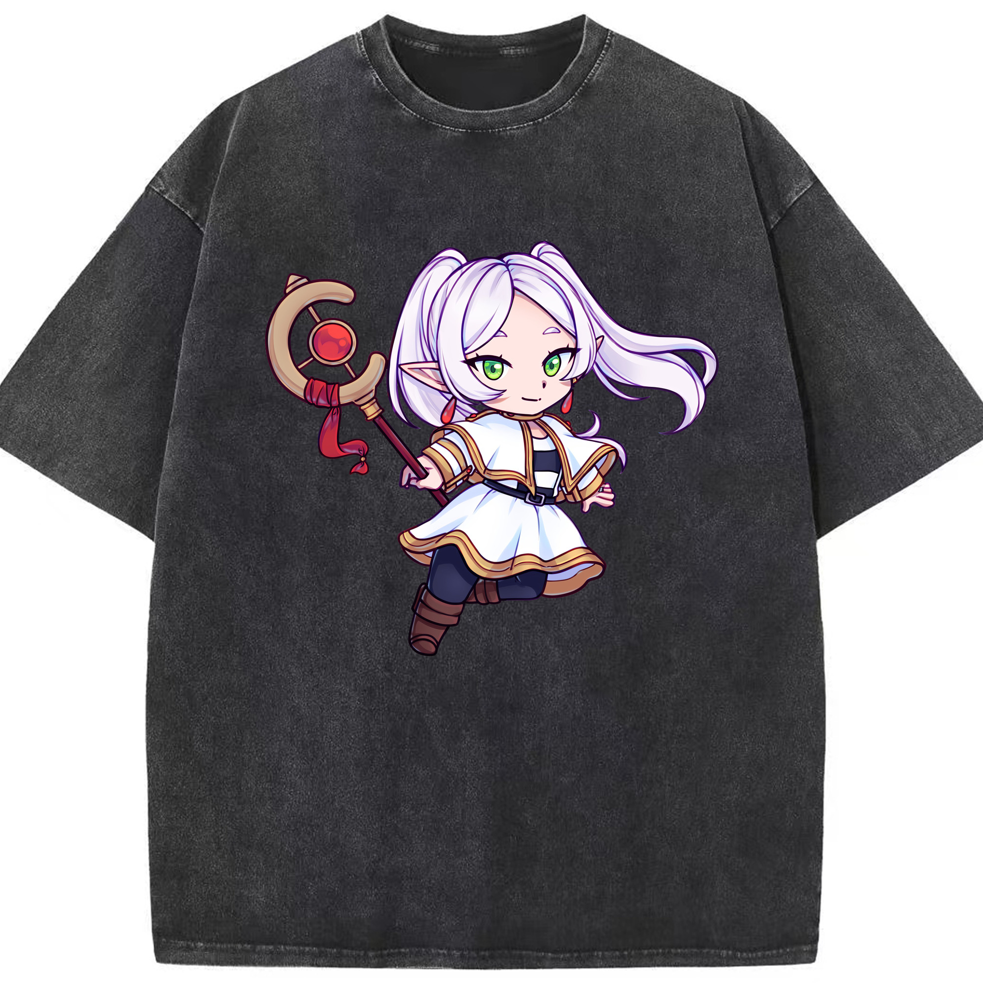 （画像用） 葬送のフリーレン Frieren 綿100% ヴィンテージ風 半袖Tシャツ（フロントプリント）