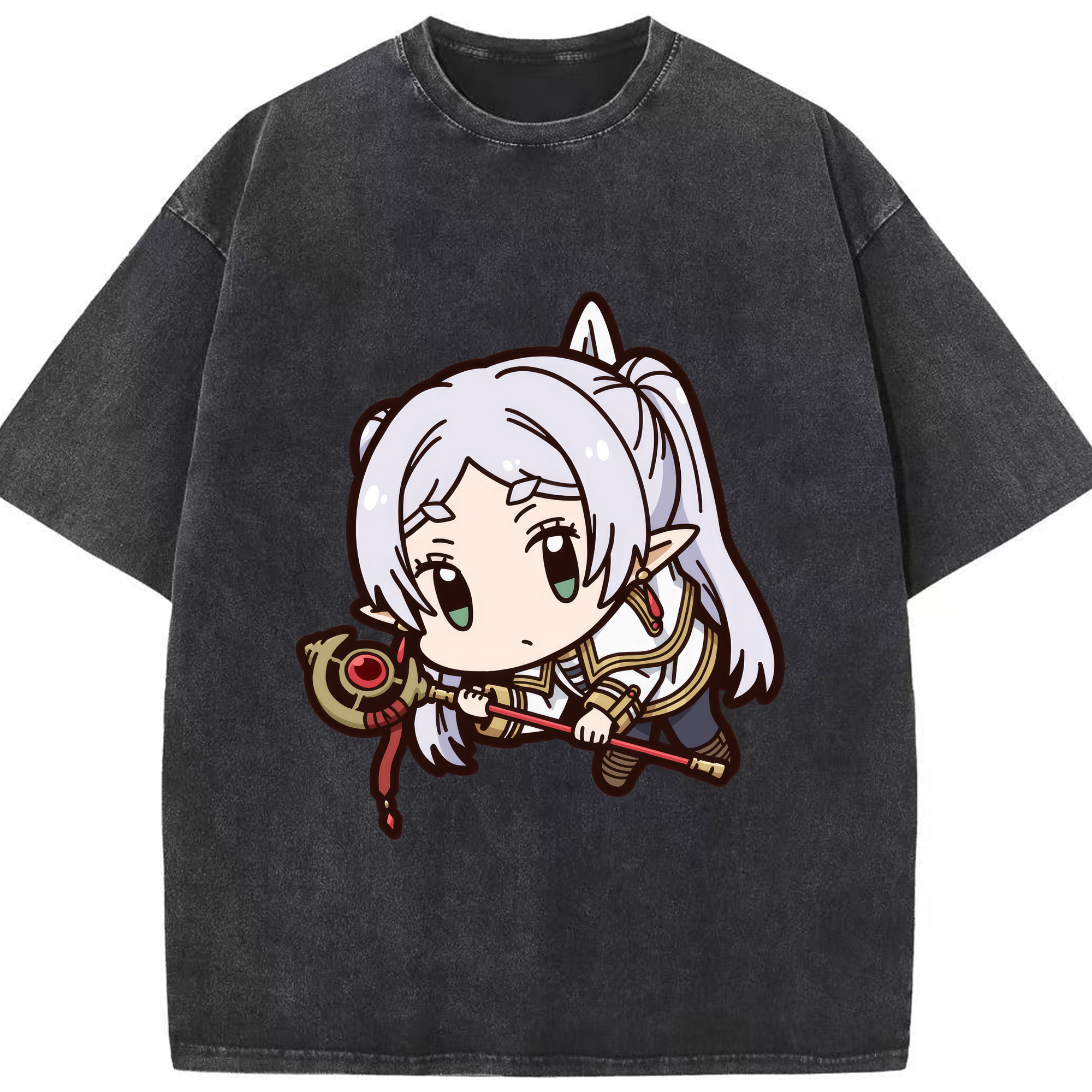 （画像用） 葬送のフリーレン Frieren 綿100% ヴィンテージ風 半袖Tシャツ（フロントプリント）