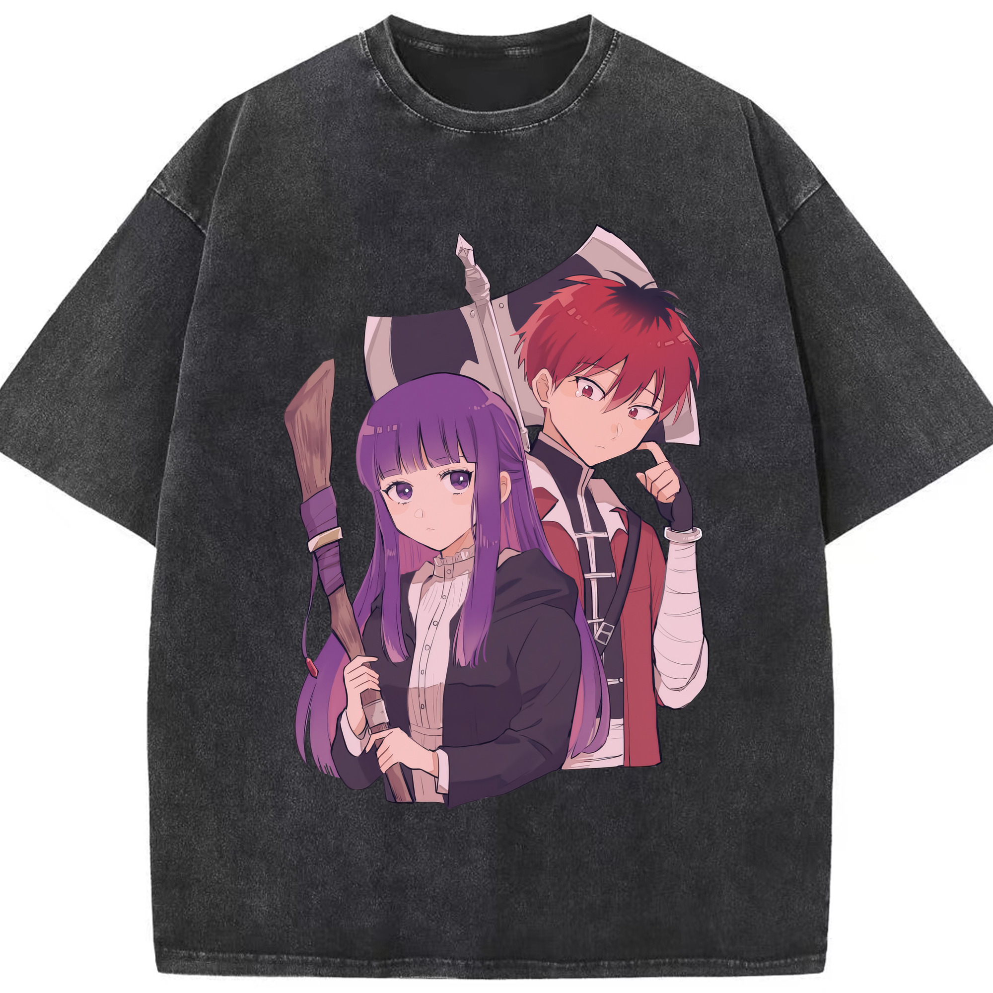 （画像用） 葬送のフリーレン Frieren 綿100% ヴィンテージ風 半袖Tシャツ（フロントプリント）