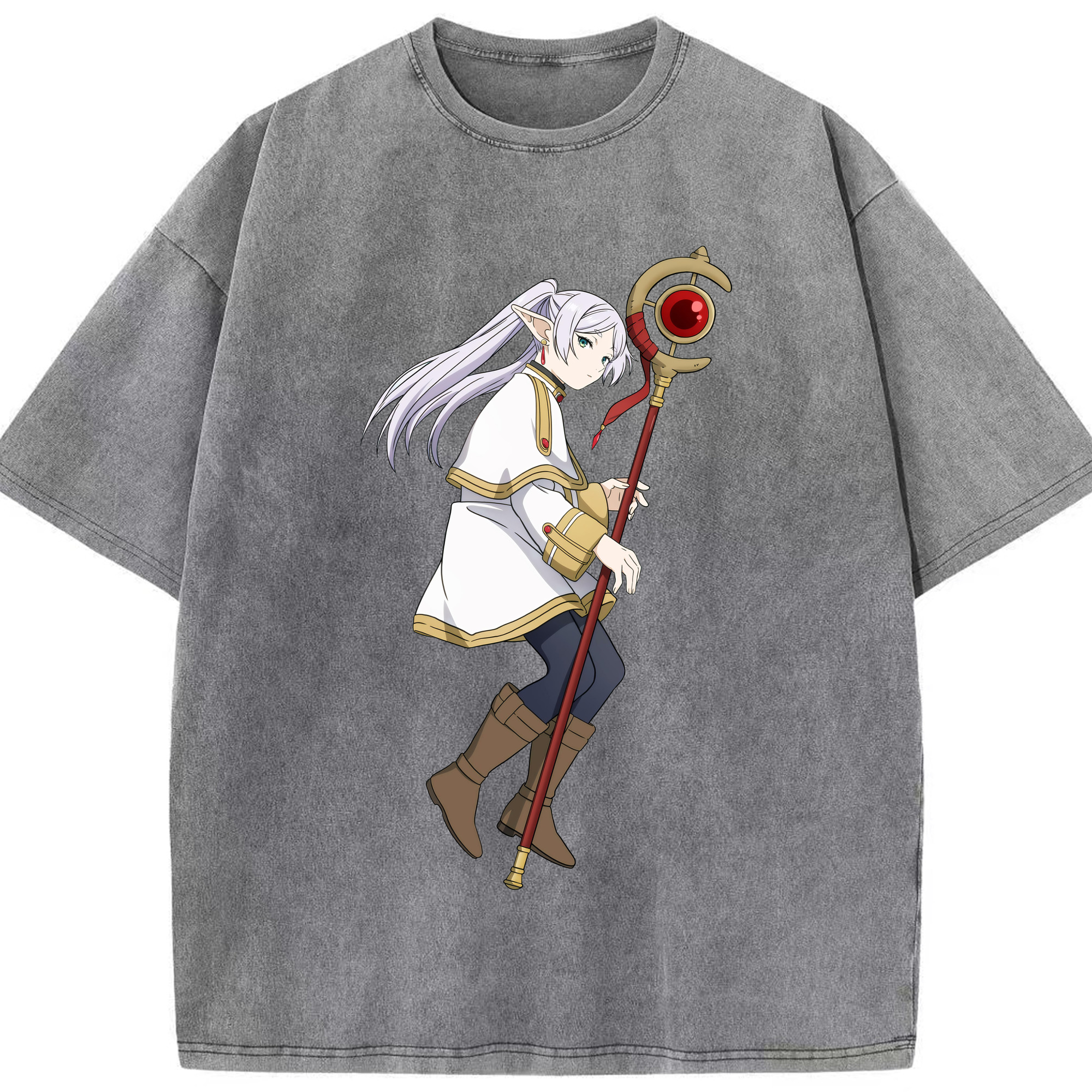 （画像用） 葬送のフリーレン Frieren 綿100% ヴィンテージ風 半袖Tシャツ（フロントプリント）