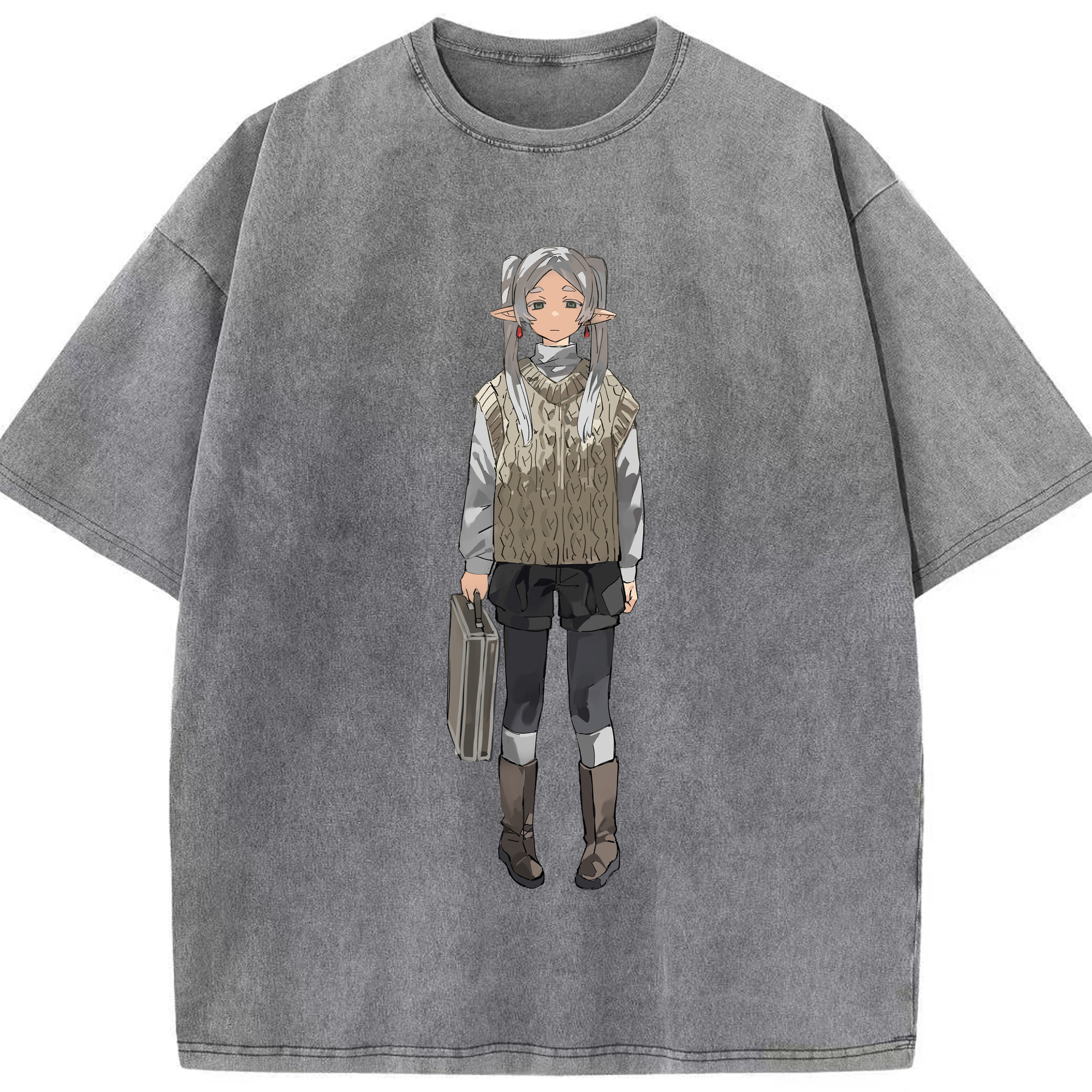 （画像用） 葬送のフリーレン Frieren 綿100% ヴィンテージ風 半袖Tシャツ（フロントプリント）