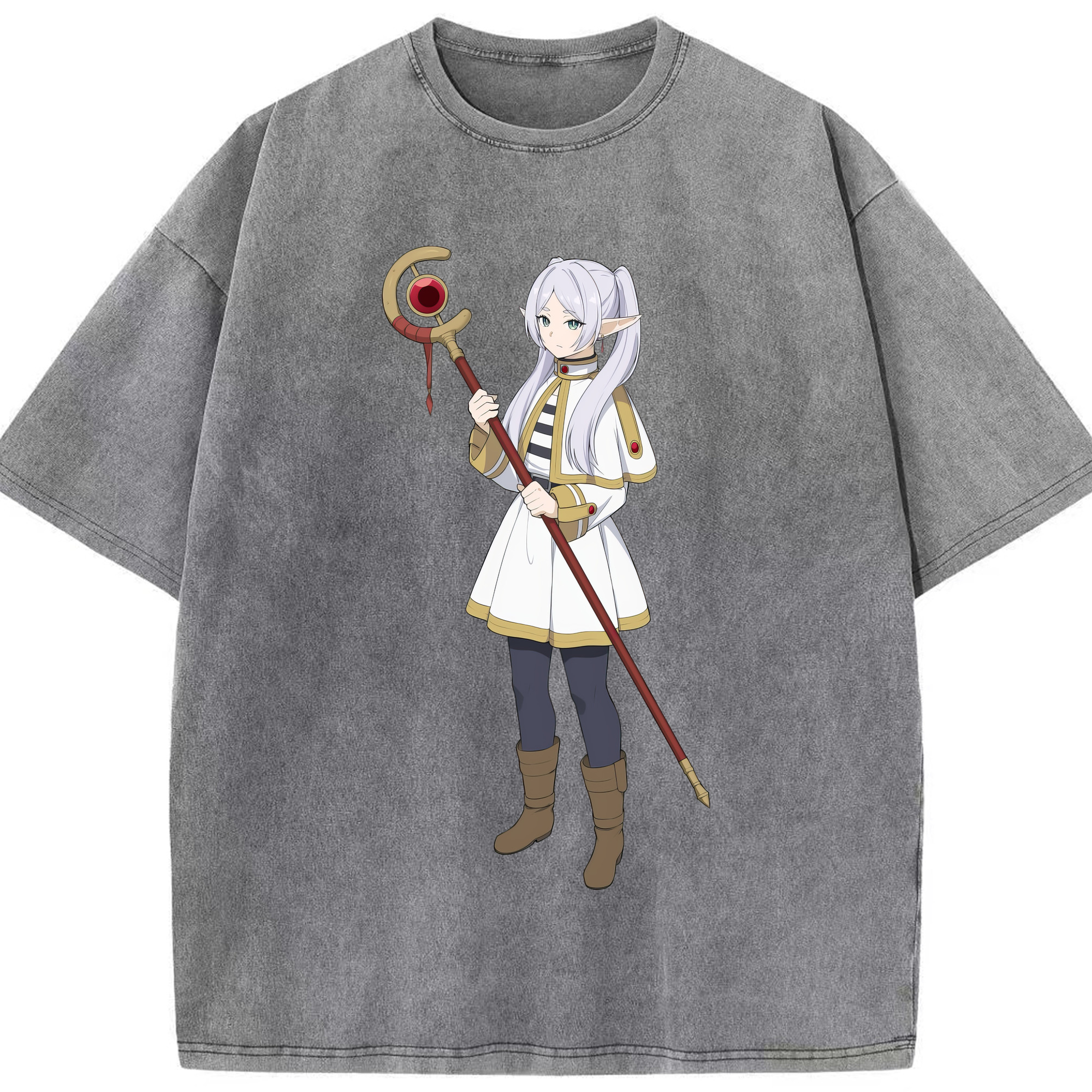 （画像用） 葬送のフリーレン Frieren 綿100% ヴィンテージ風 半袖Tシャツ（フロントプリント）