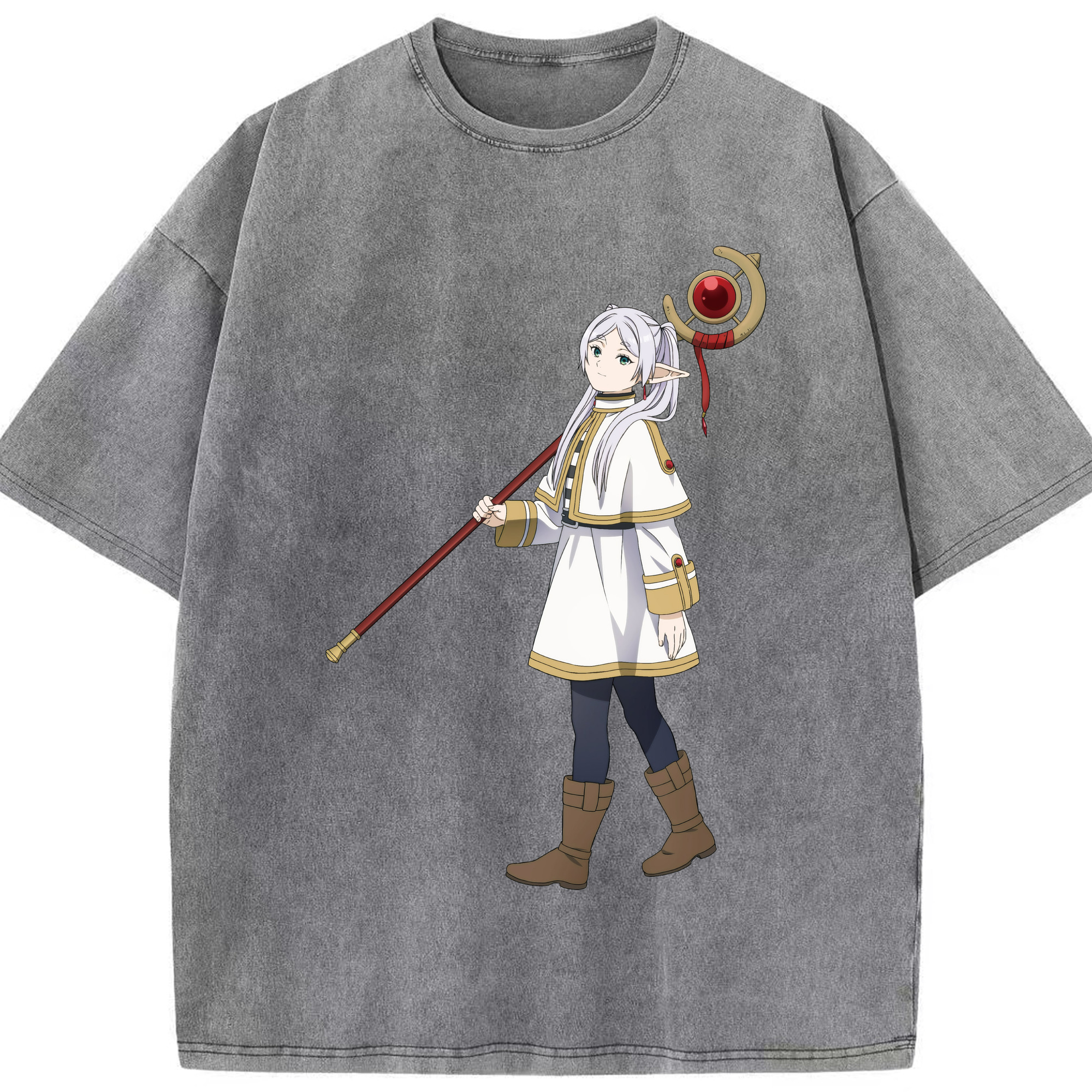 （画像用） 葬送のフリーレン Frieren 綿100% ヴィンテージ風 半袖Tシャツ（フロントプリント）