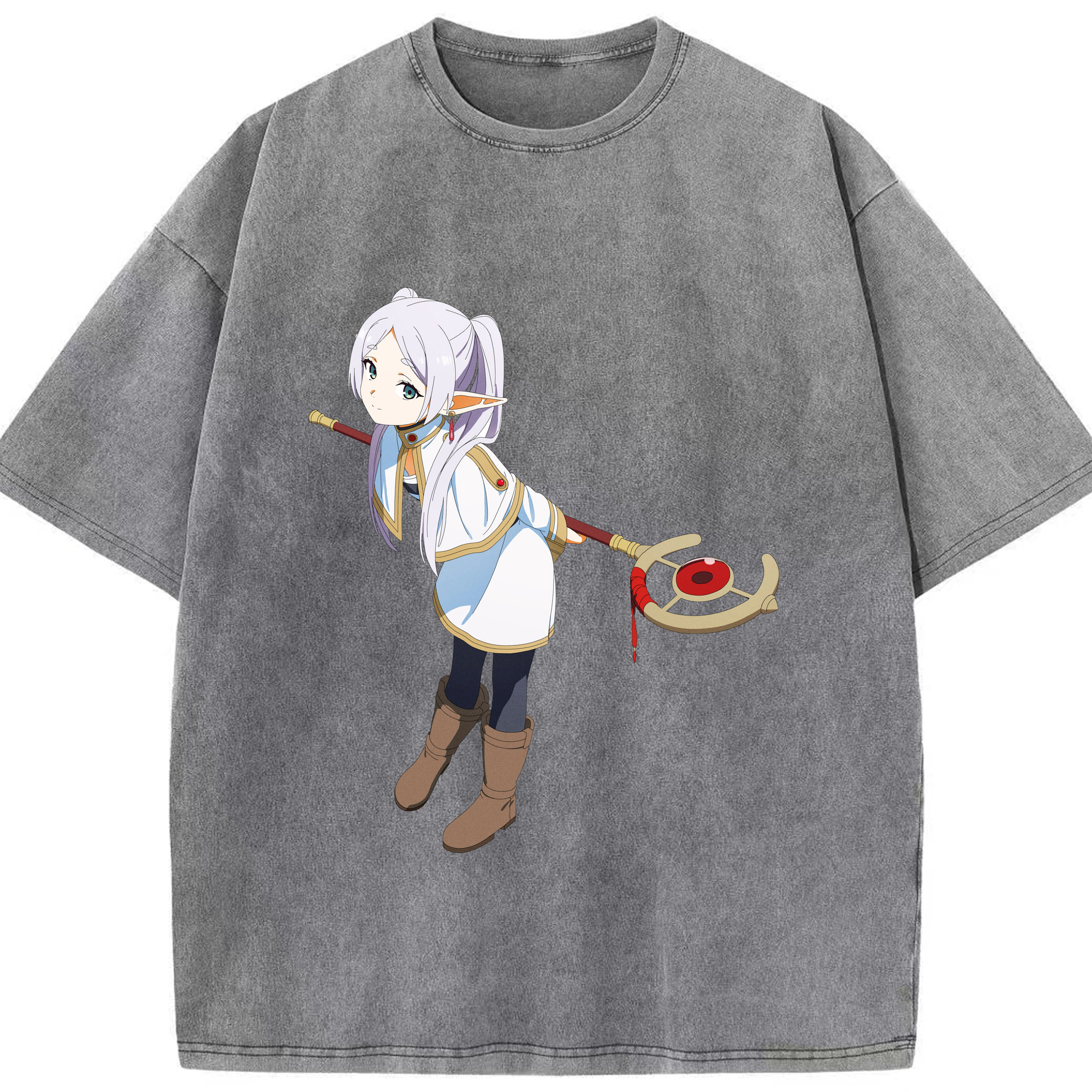 （画像用） 葬送のフリーレン Frieren 綿100% ヴィンテージ風 半袖Tシャツ（フロントプリント）