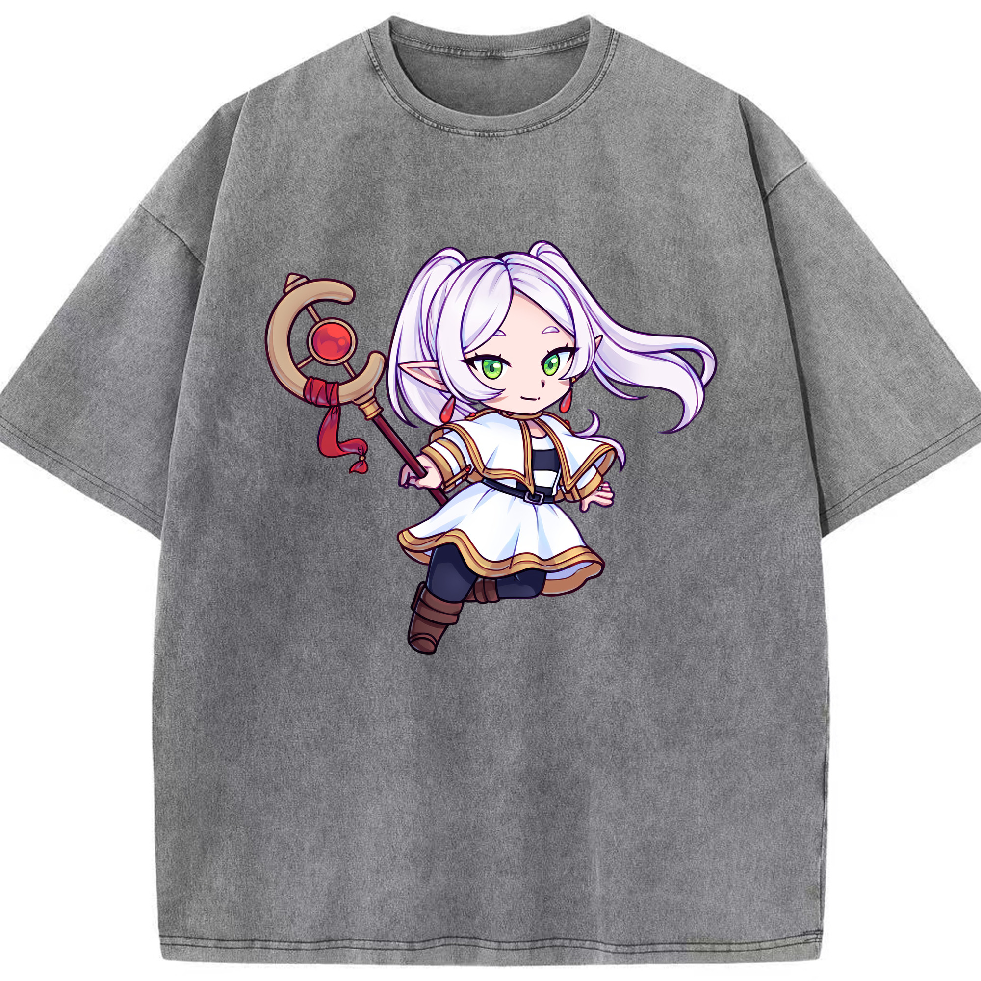 （画像用） 葬送のフリーレン Frieren 綿100% ヴィンテージ風 半袖Tシャツ（フロントプリント）