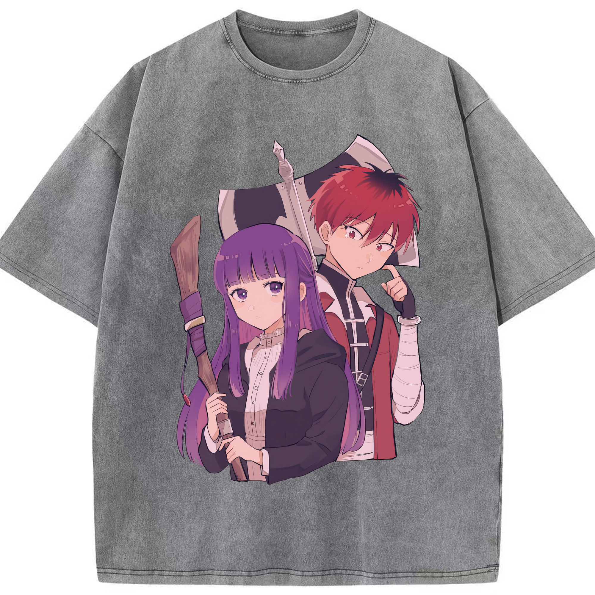 （画像用） 葬送のフリーレン Frieren 綿100% ヴィンテージ風 半袖Tシャツ（フロントプリント）