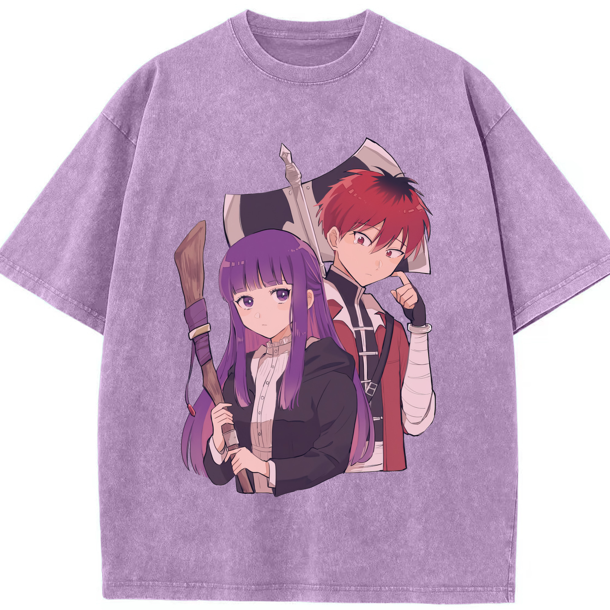 （画像用） 葬送のフリーレン Frieren 綿100% ヴィンテージ風 半袖Tシャツ（フロントプリント）