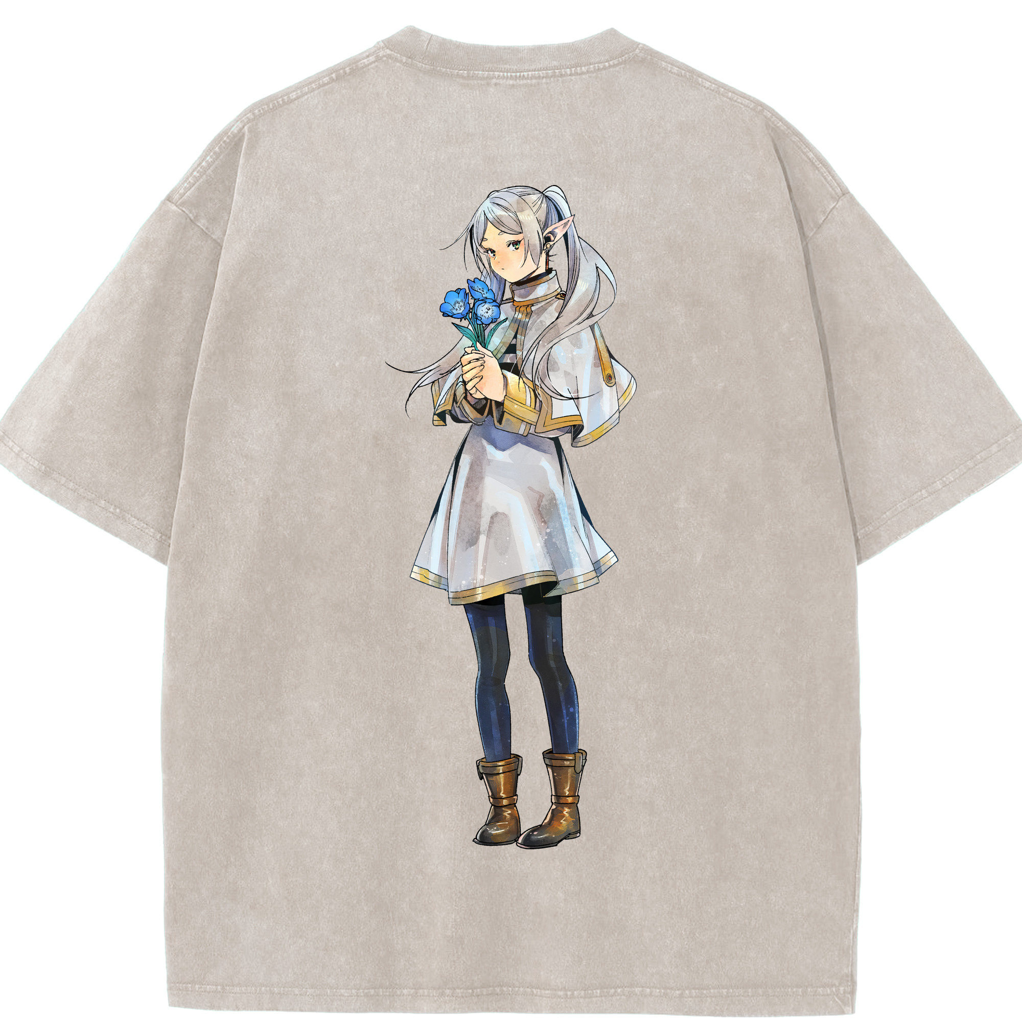 （画像用） 葬送のフリーレン Frieren 綿100% ヴィンテージ風 半袖Tシャツ（背面プリント）
