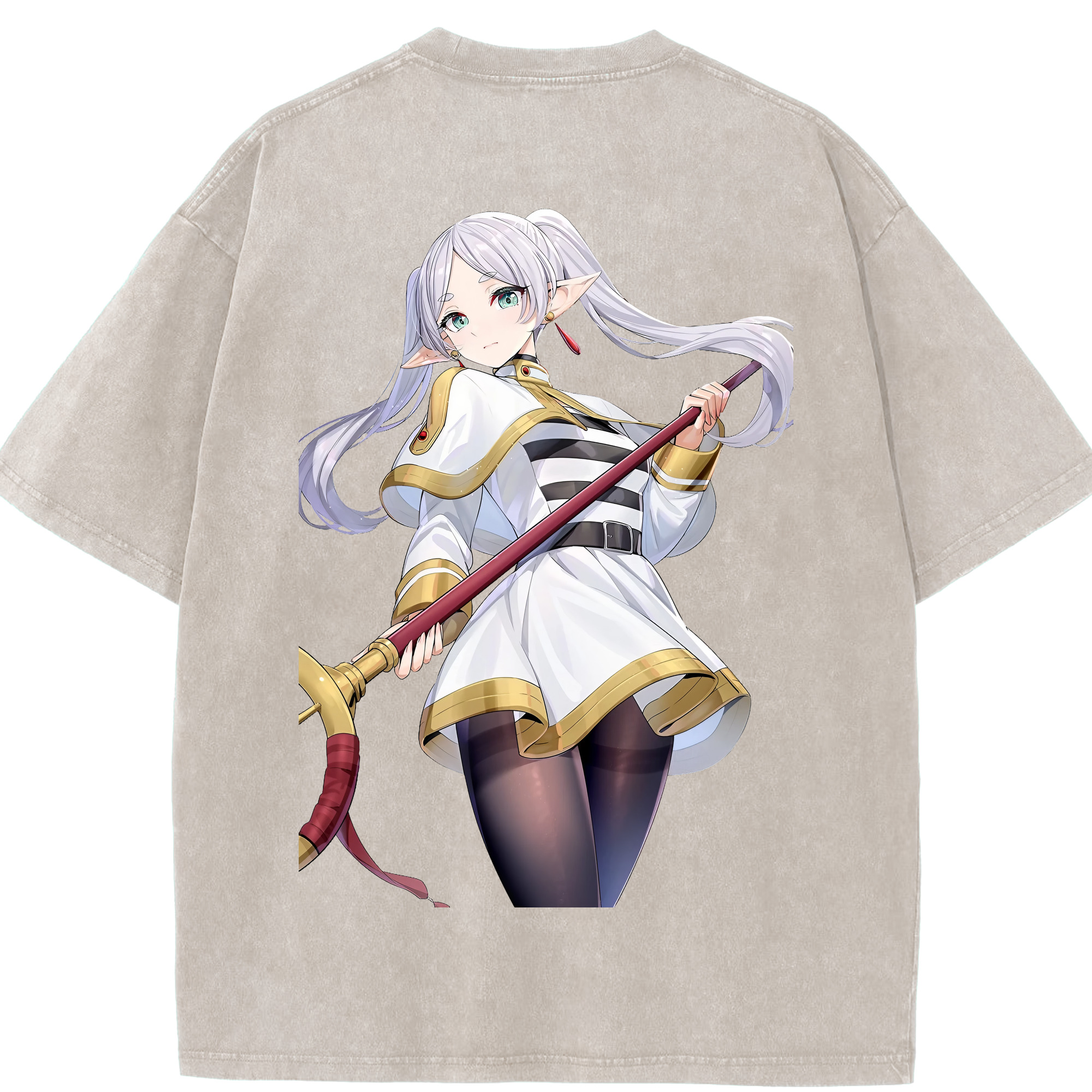 （画像用） 葬送のフリーレン Frieren 綿100% ヴィンテージ風 半袖Tシャツ（背面プリント）