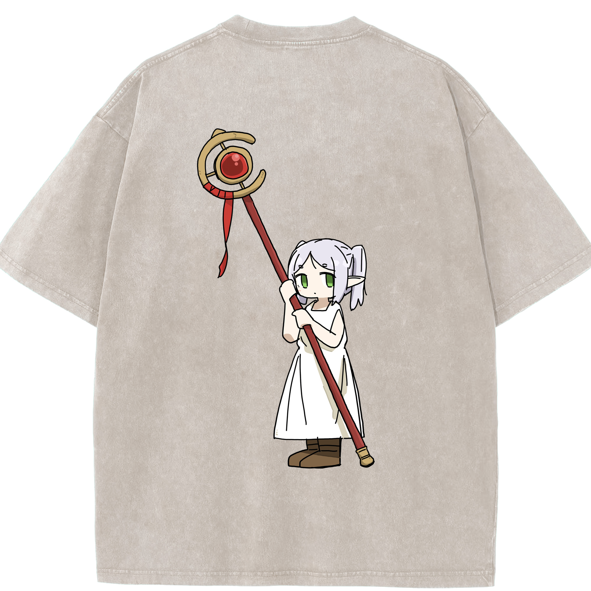 （画像用） 葬送のフリーレン Frieren 綿100% ヴィンテージ風 半袖Tシャツ（背面プリント）