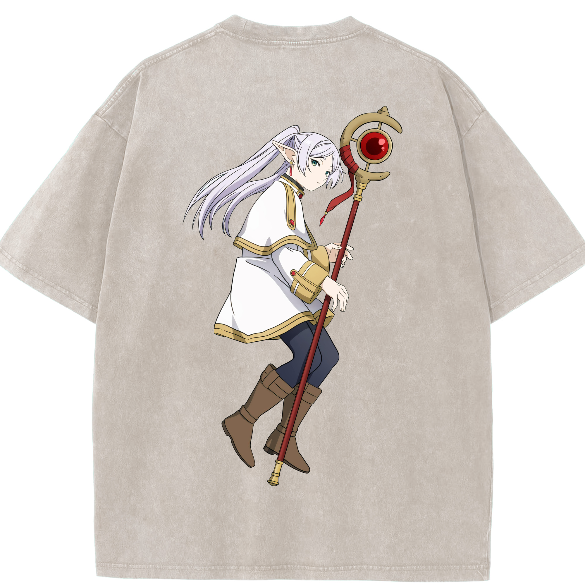 （画像用） 葬送のフリーレン Frieren 綿100% ヴィンテージ風 半袖Tシャツ（背面プリント）