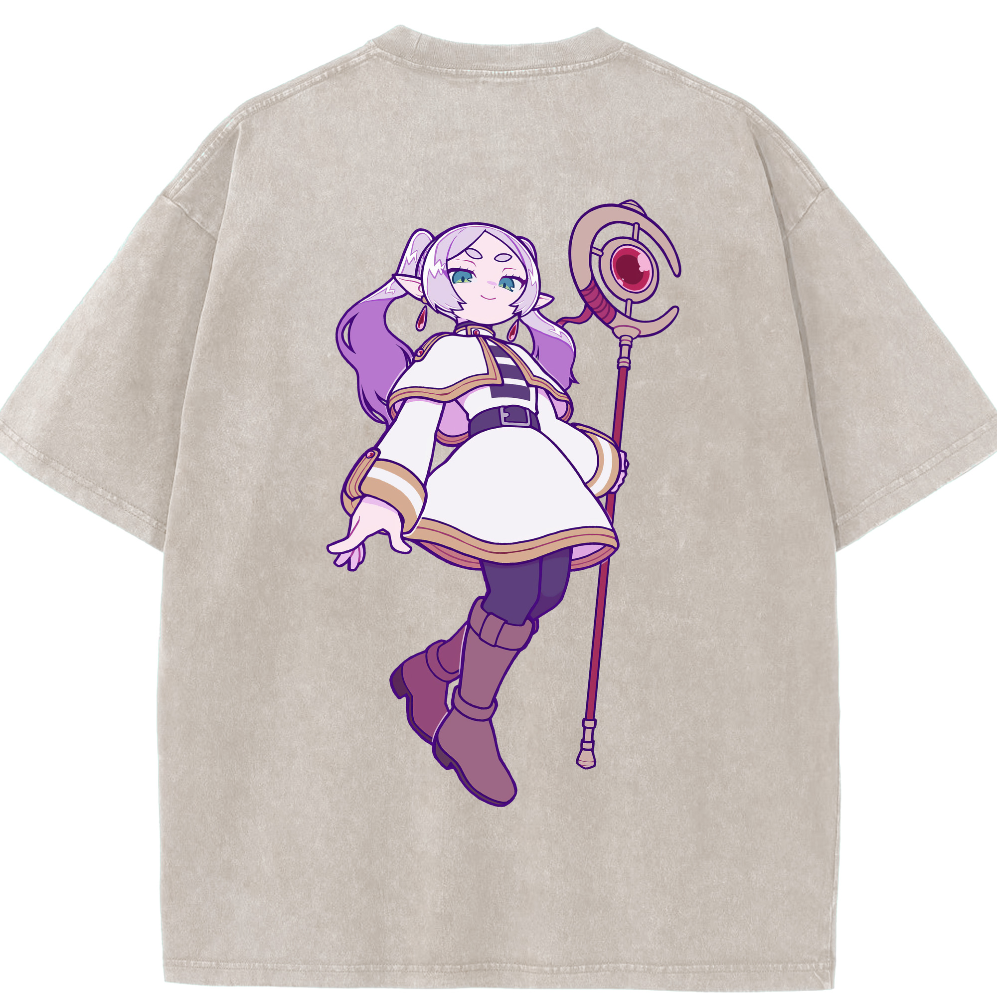 （画像用） 葬送のフリーレン Frieren 綿100% ヴィンテージ風 半袖Tシャツ（背面プリント）