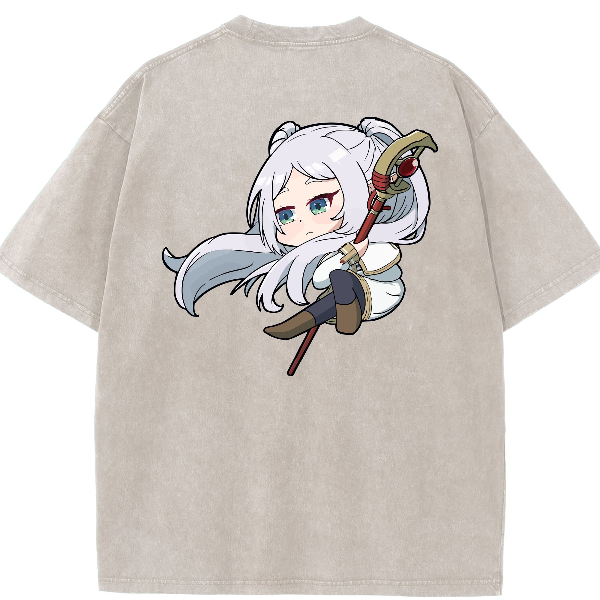 （画像用） 葬送のフリーレン Frieren 綿100% ヴィンテージ風 半袖Tシャツ（背面プリント）
