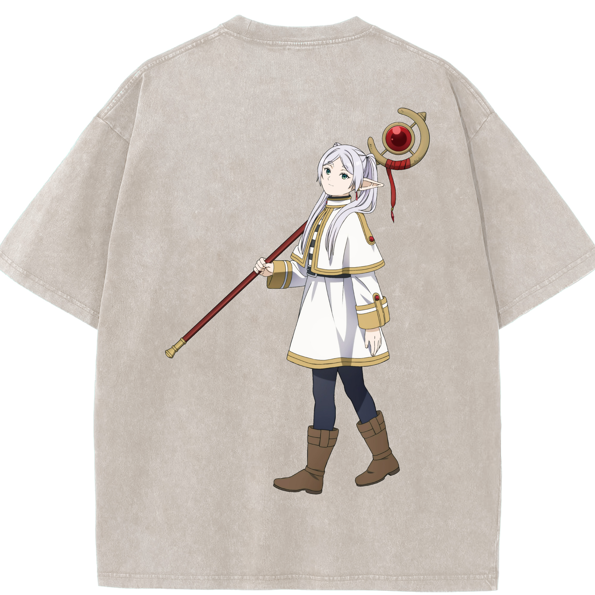 （画像用） 葬送のフリーレン Frieren 綿100% ヴィンテージ風 半袖Tシャツ（背面プリント）