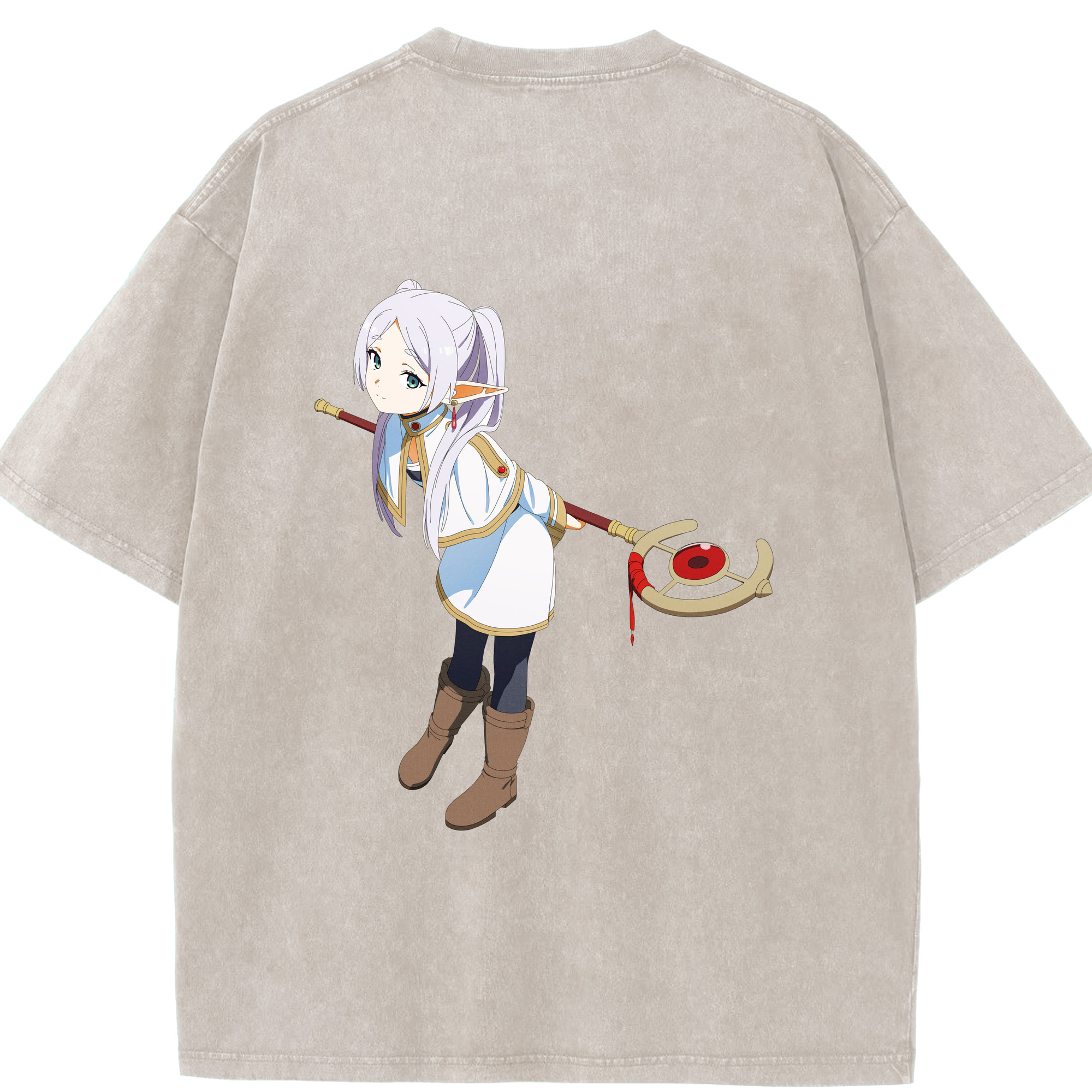 （画像用） 葬送のフリーレン Frieren 綿100% ヴィンテージ風 半袖Tシャツ（背面プリント）