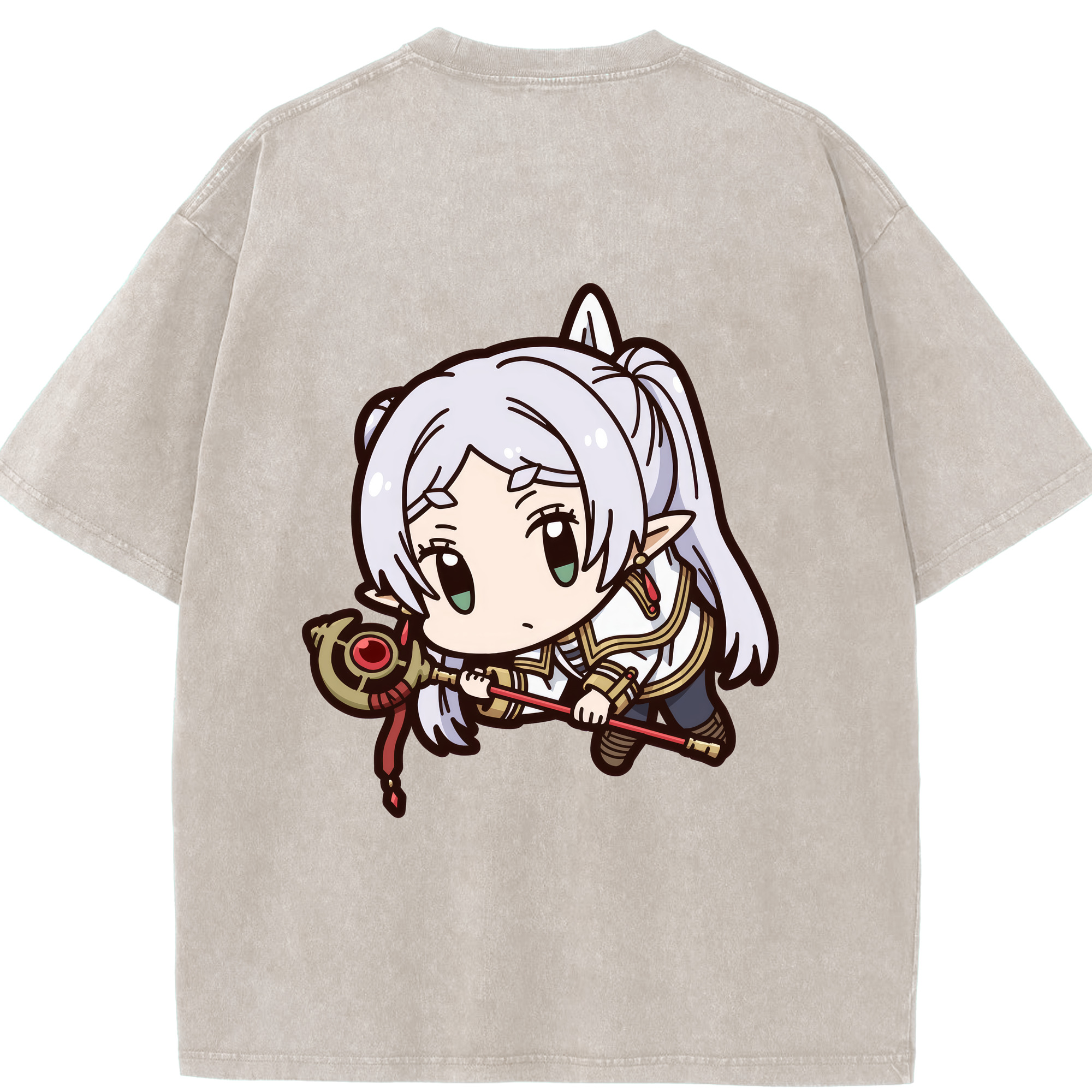 （画像用） 葬送のフリーレン Frieren 綿100% ヴィンテージ風 半袖Tシャツ（背面プリント）