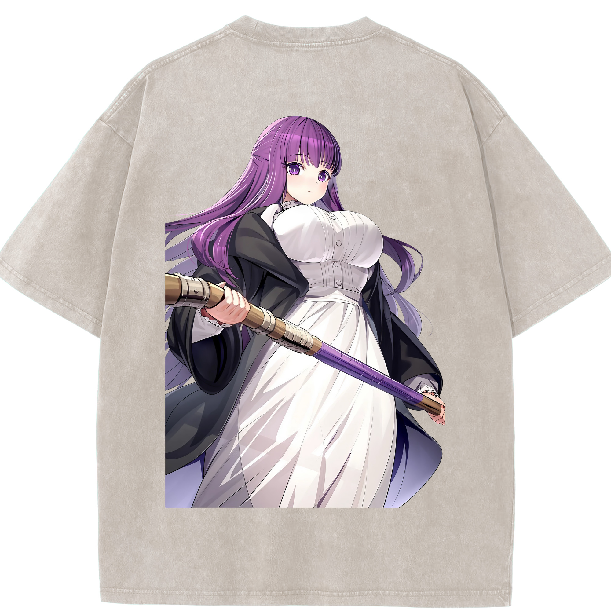 （画像用） 葬送のフリーレン Frieren 綿100% ヴィンテージ風 半袖Tシャツ（背面プリント）
