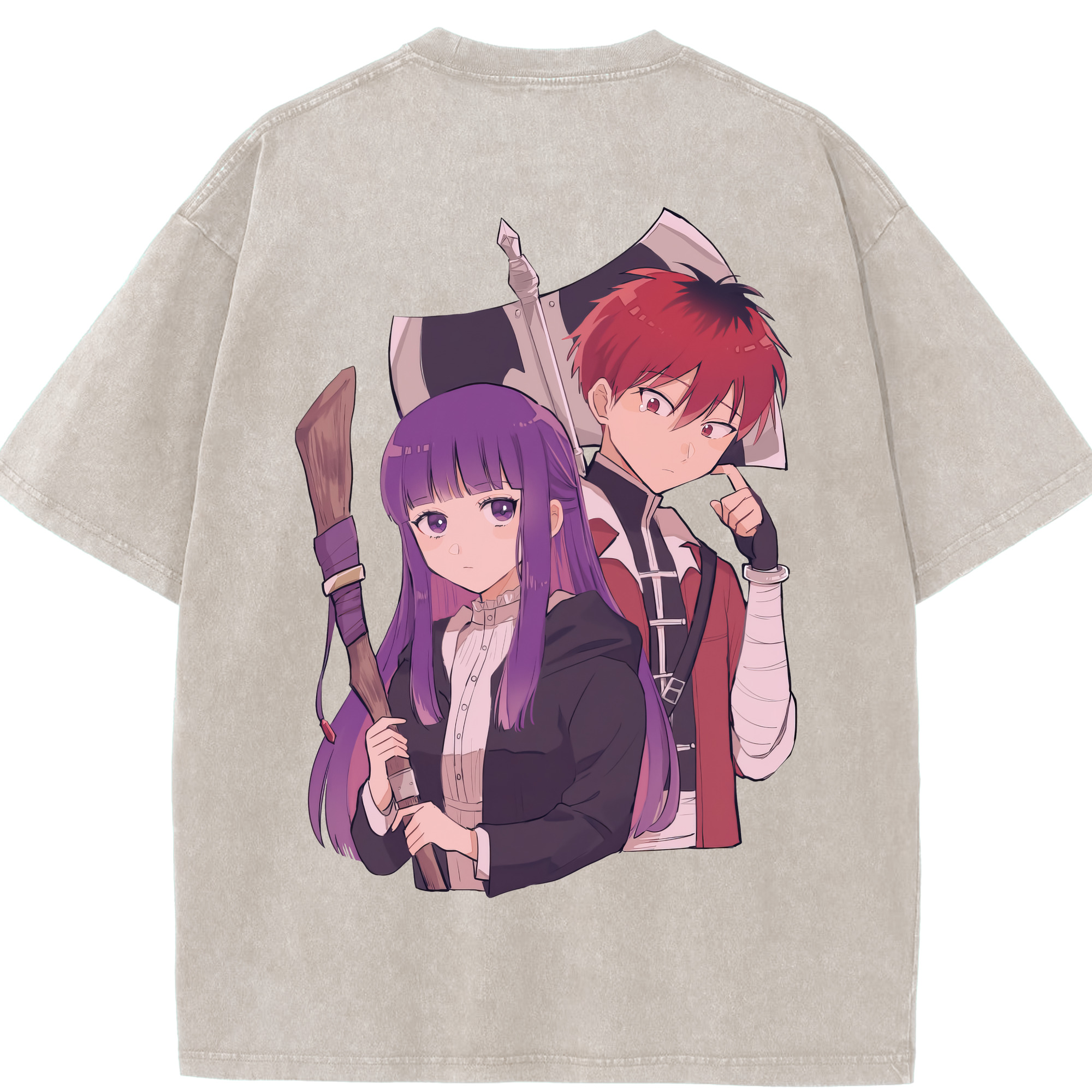 （画像用） 葬送のフリーレン Frieren 綿100% ヴィンテージ風 半袖Tシャツ（背面プリント）