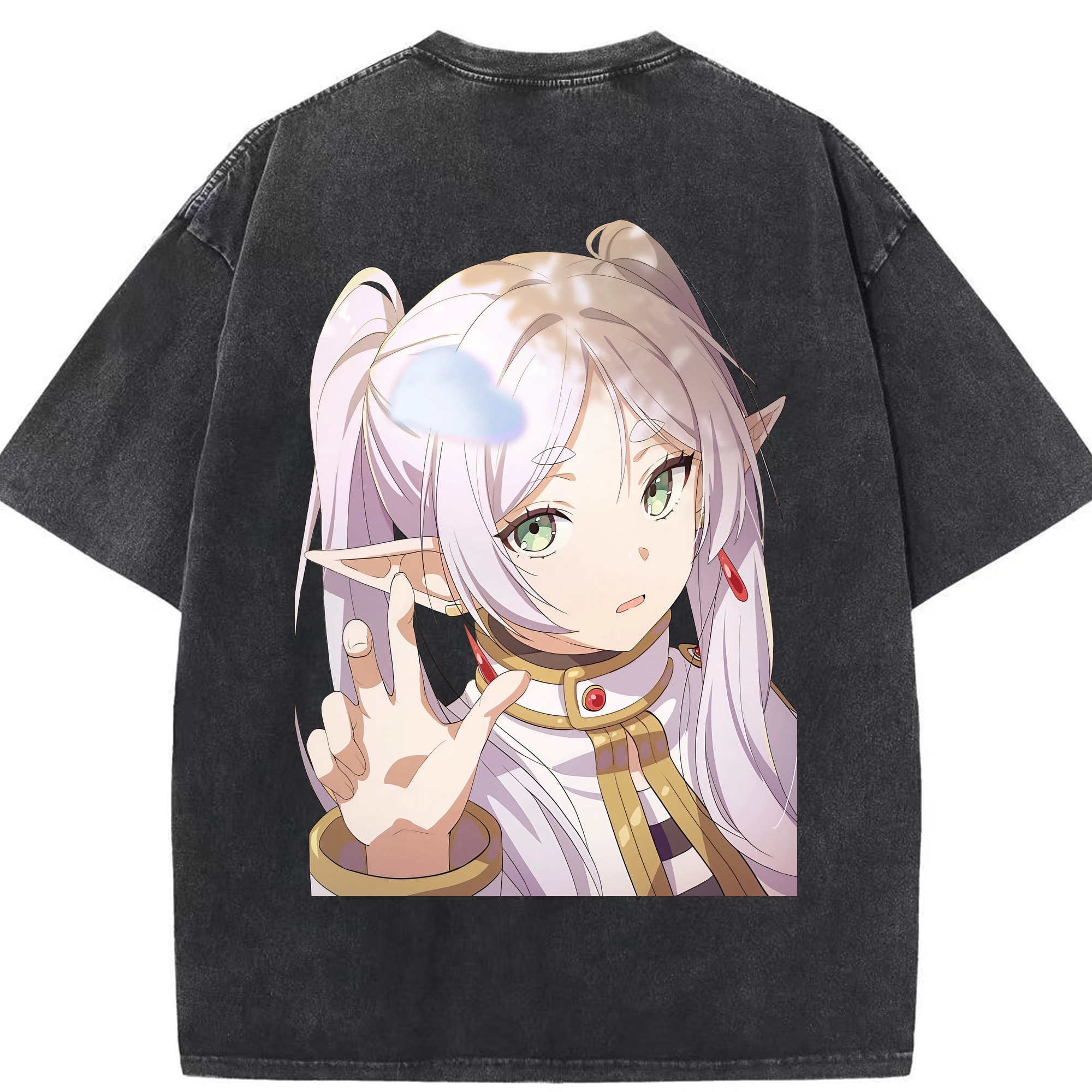（画像用） 葬送のフリーレン Frieren 綿100% ヴィンテージ風 半袖Tシャツ（背面プリント）