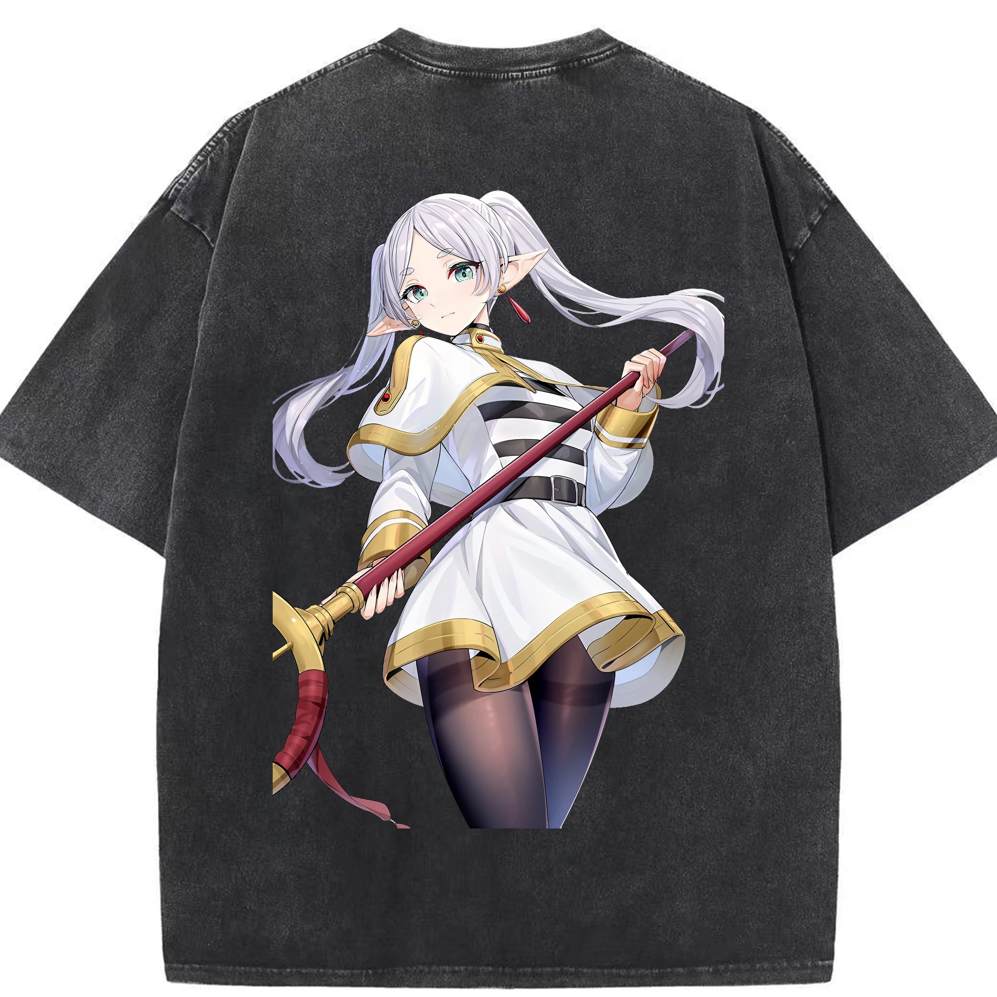 （画像用） 葬送のフリーレン Frieren 綿100% ヴィンテージ風 半袖Tシャツ（背面プリント）