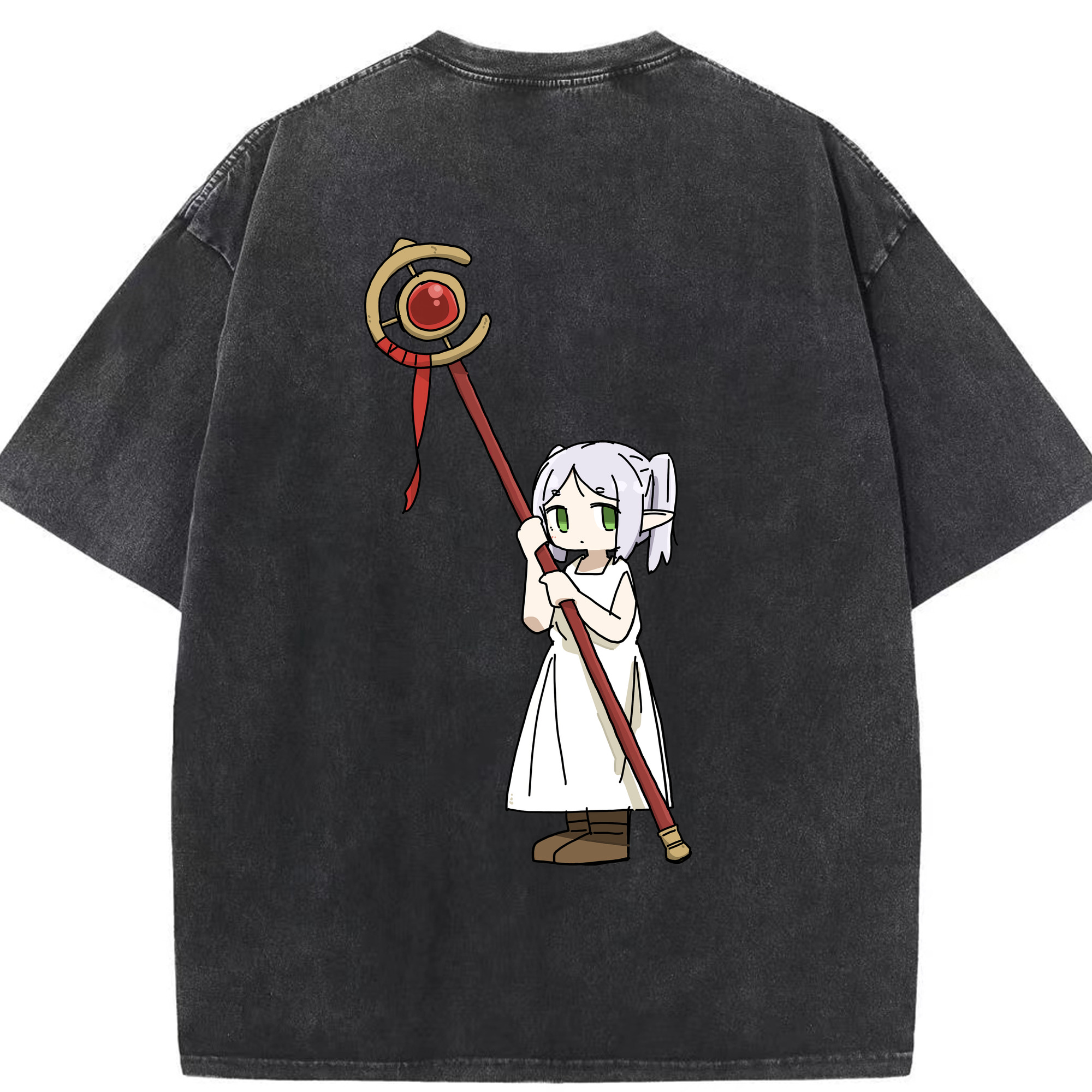 （画像用） 葬送のフリーレン Frieren 綿100% ヴィンテージ風 半袖Tシャツ（背面プリント）