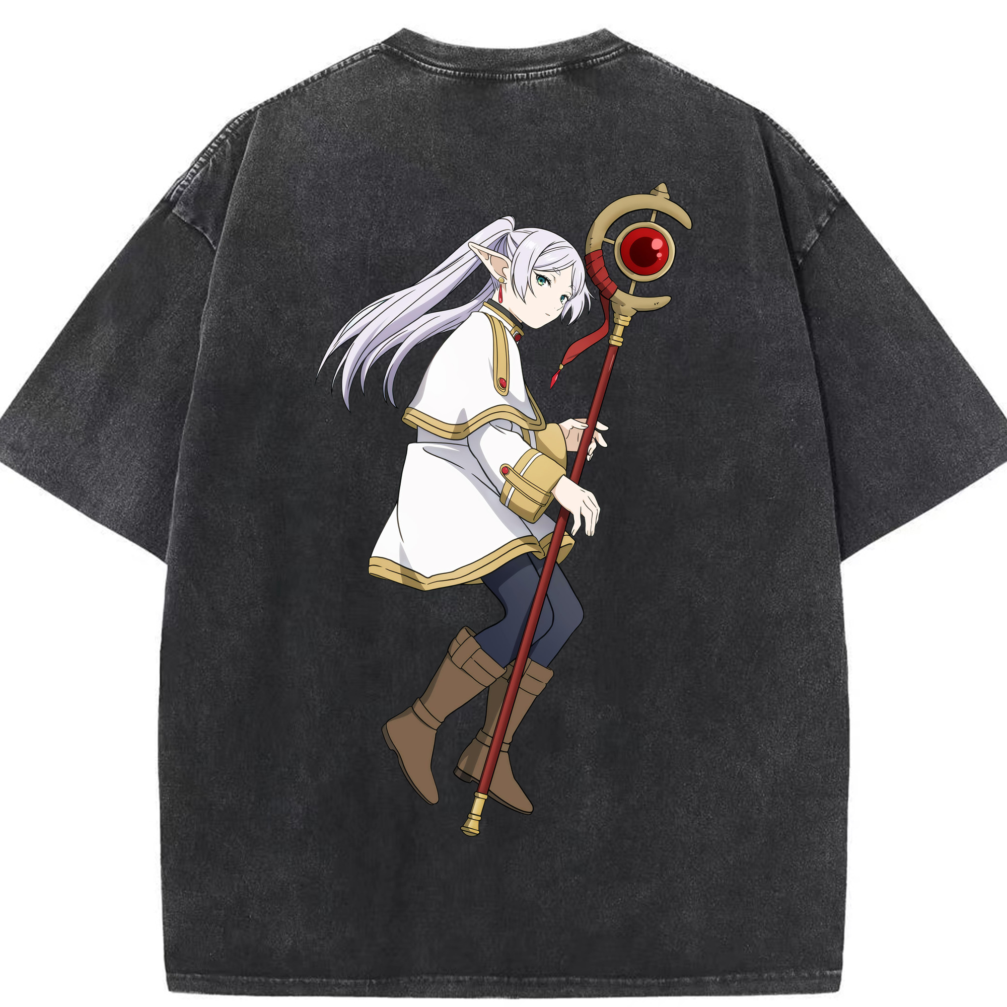 （画像用） 葬送のフリーレン Frieren 綿100% ヴィンテージ風 半袖Tシャツ（背面プリント）