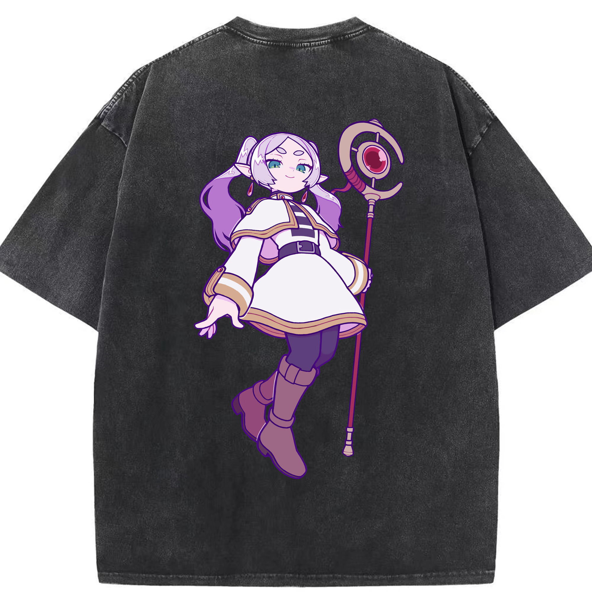 （画像用） 葬送のフリーレン Frieren 綿100% ヴィンテージ風 半袖Tシャツ（背面プリント）