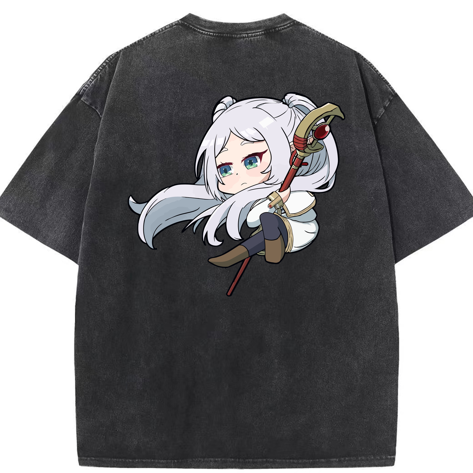 （画像用） 葬送のフリーレン Frieren 綿100% ヴィンテージ風 半袖Tシャツ（背面プリント）