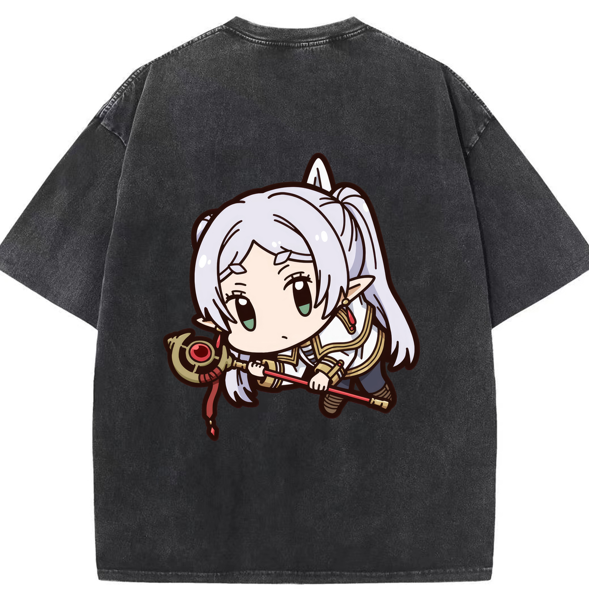 （画像用） 葬送のフリーレン Frieren 綿100% ヴィンテージ風 半袖Tシャツ（背面プリント）