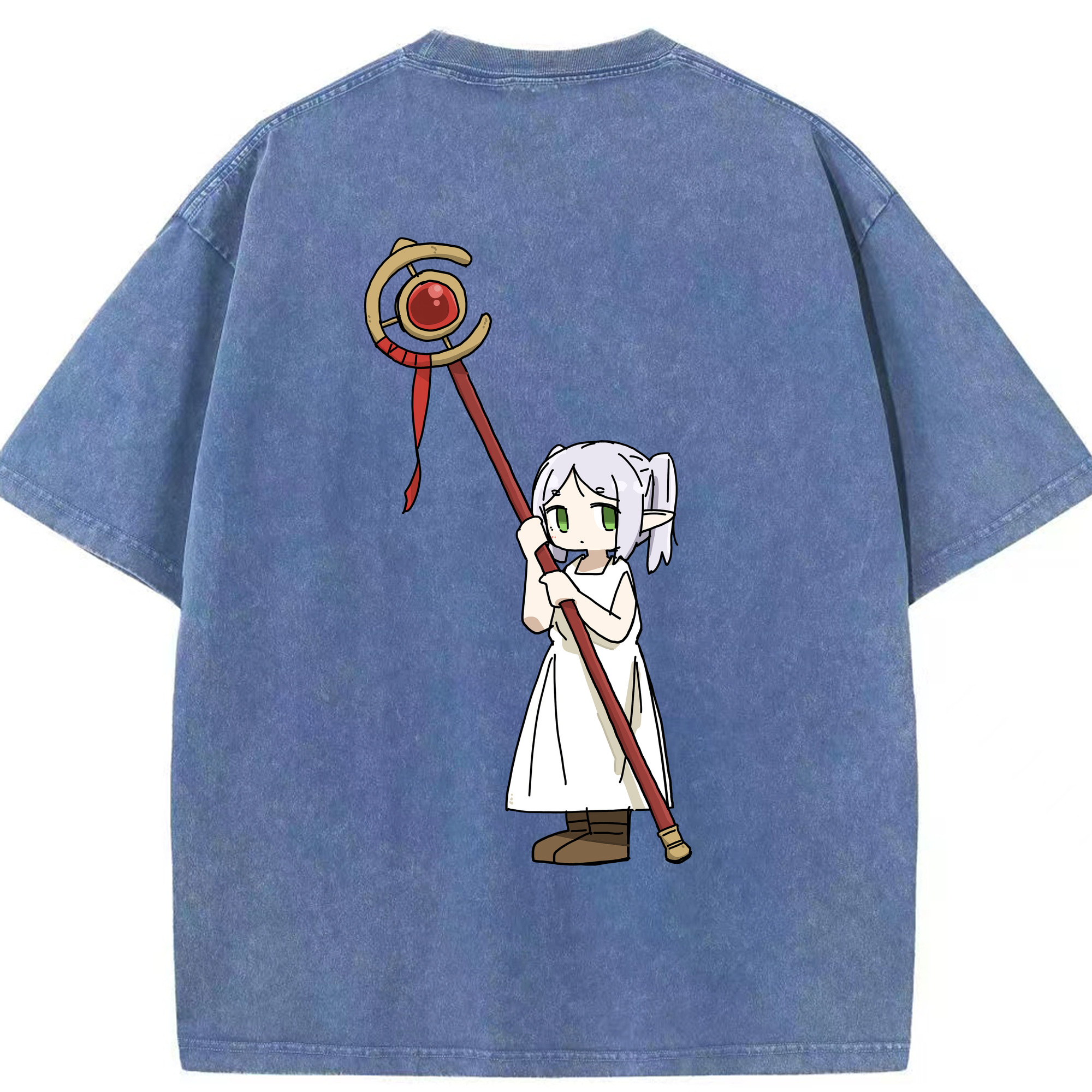 （画像用） 葬送のフリーレン Frieren 綿100% ヴィンテージ風 半袖Tシャツ（背面プリント）