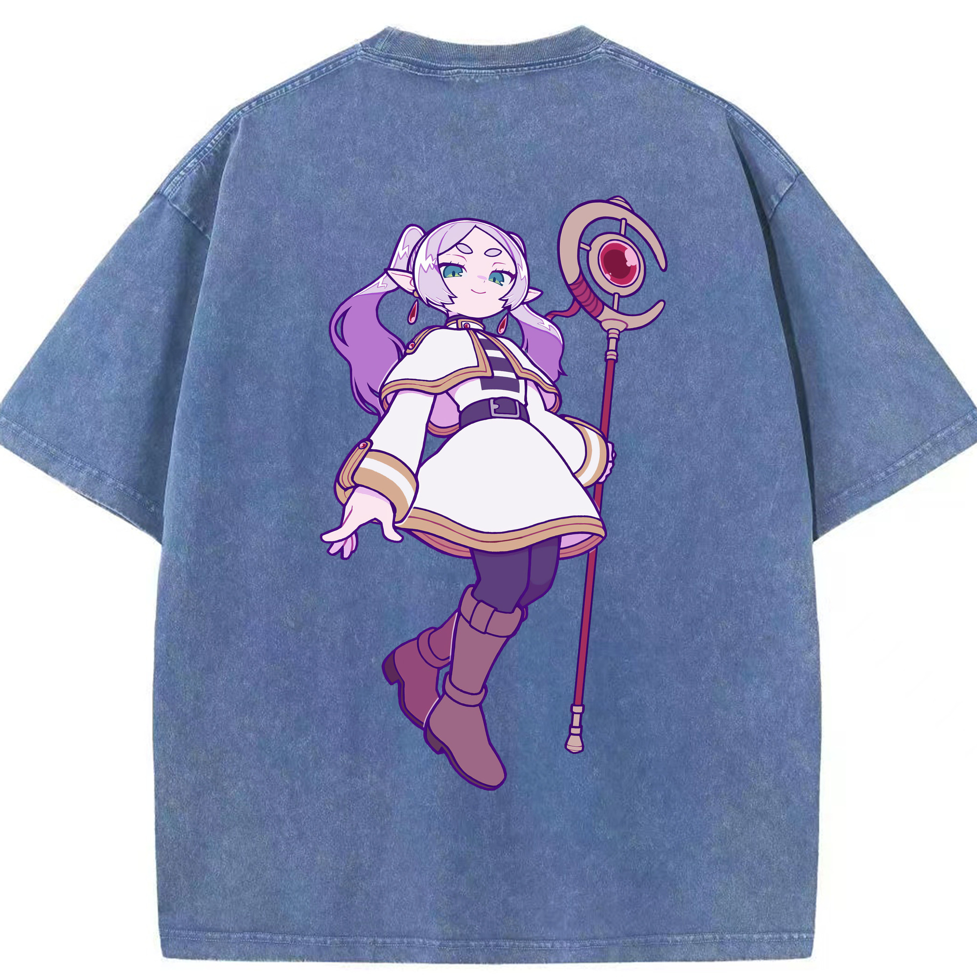 （画像用） 葬送のフリーレン Frieren 綿100% ヴィンテージ風 半袖Tシャツ（背面プリント）