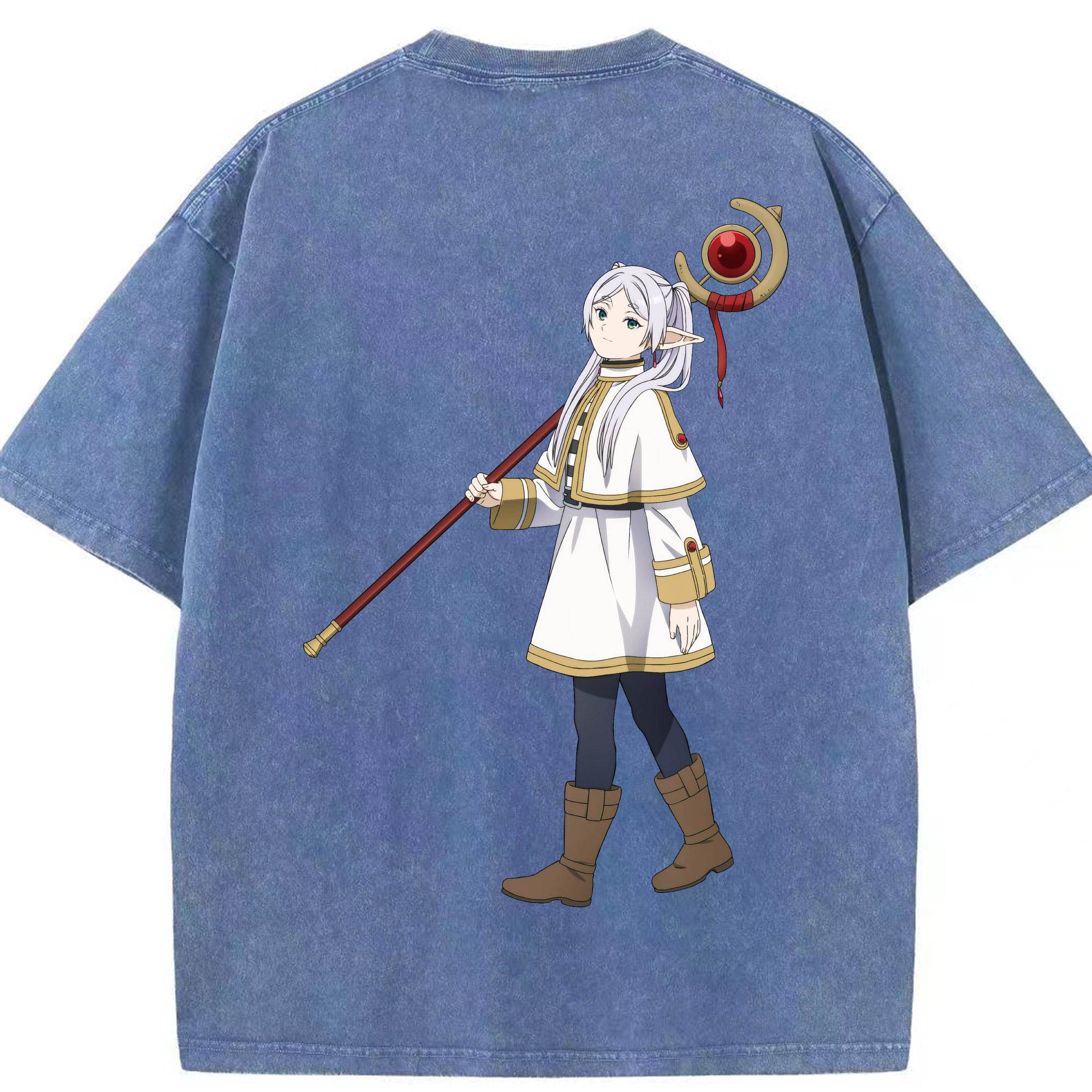 （画像用） 葬送のフリーレン Frieren 綿100% ヴィンテージ風 半袖Tシャツ（背面プリント）